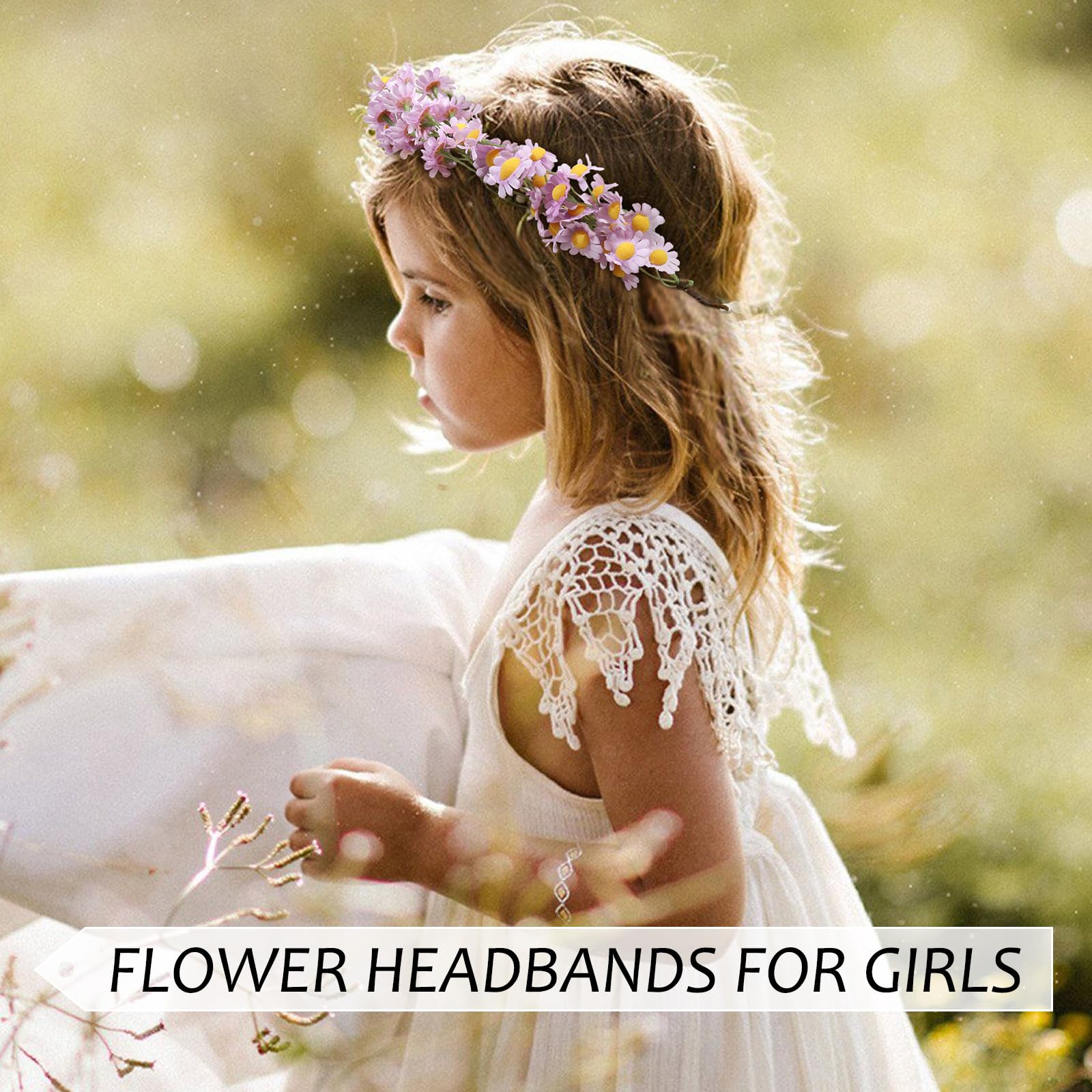 Awaytr Flower Hippie Floral Crown - Boho Sunflower Headband For Women, Hippie Costume And Hair Accessories (Purple)