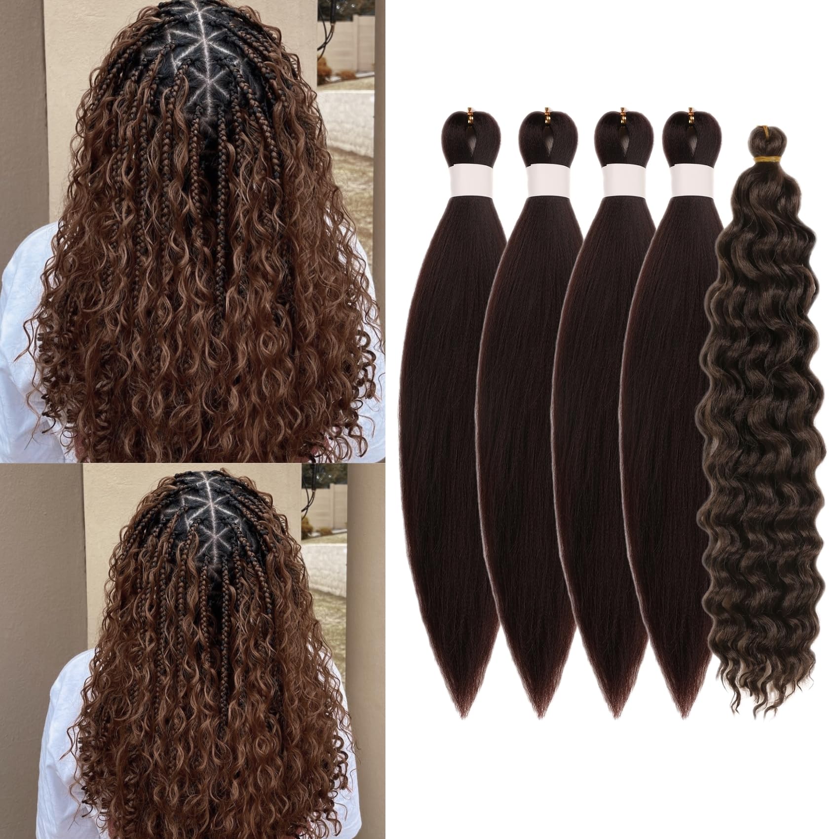 Brown Short Boho Braiding Hair Pre Stretched Box Hair 16Inch Boho Crochet Braids Hair for Braiding Synthetic Deep Wave Hair for 
