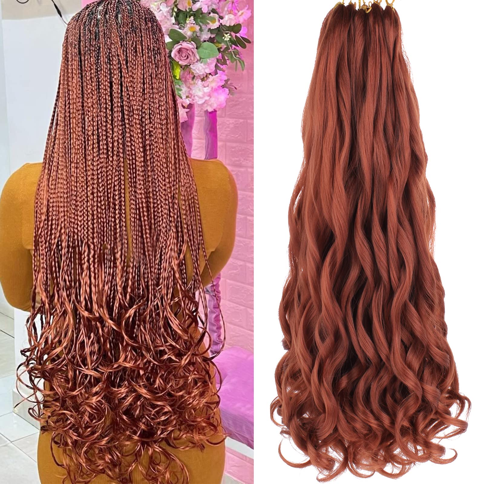 Unionbeauty 30 Inch French Curly Braiding Hair Ginger 8 Pack Pre-Stretched Braiding Hair Copper Red Spanish Curl Braids Loose Wa