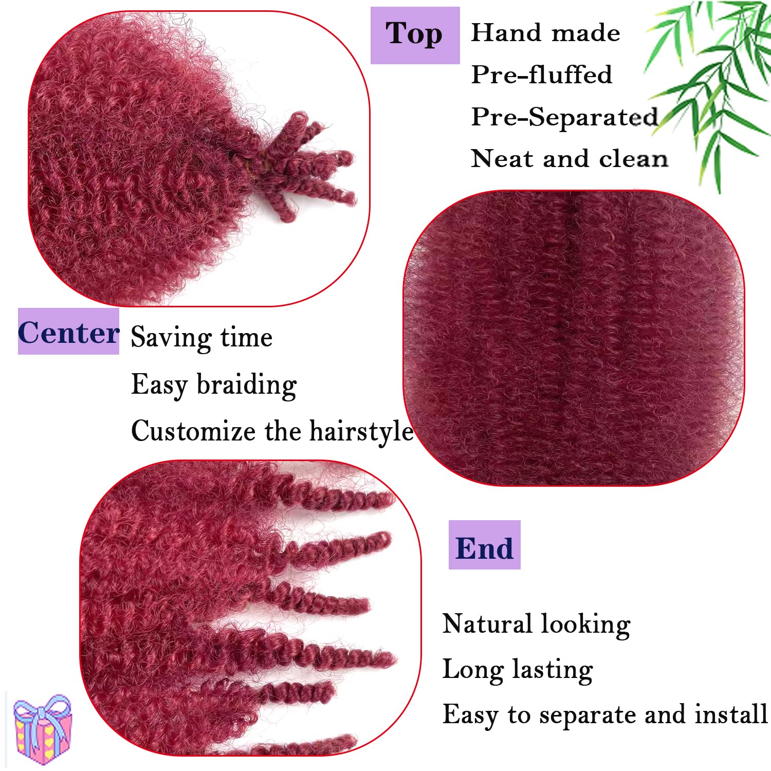 Springy Afro Twist Hair 12 Inch Bug 8 Packs Spring Twist Hair, Kinky Twist Hair for Braiding, Marley Twist Braiding Hair for Sof