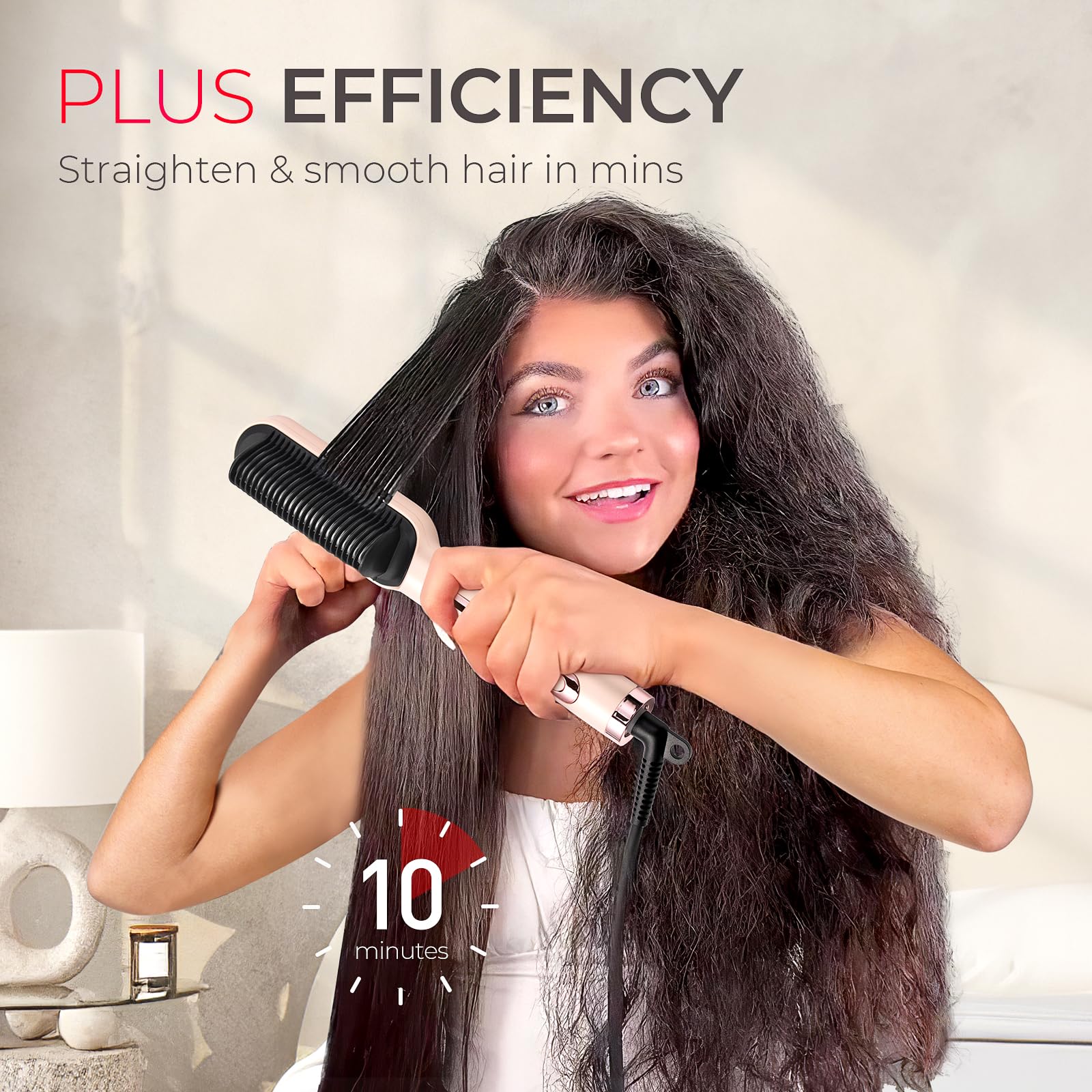 Tymo Ring Plus Ionic Hair Straightener Brush - Straightening Comb With Negative Ions For Women, Titanium Coating, 9 Temp Setting
