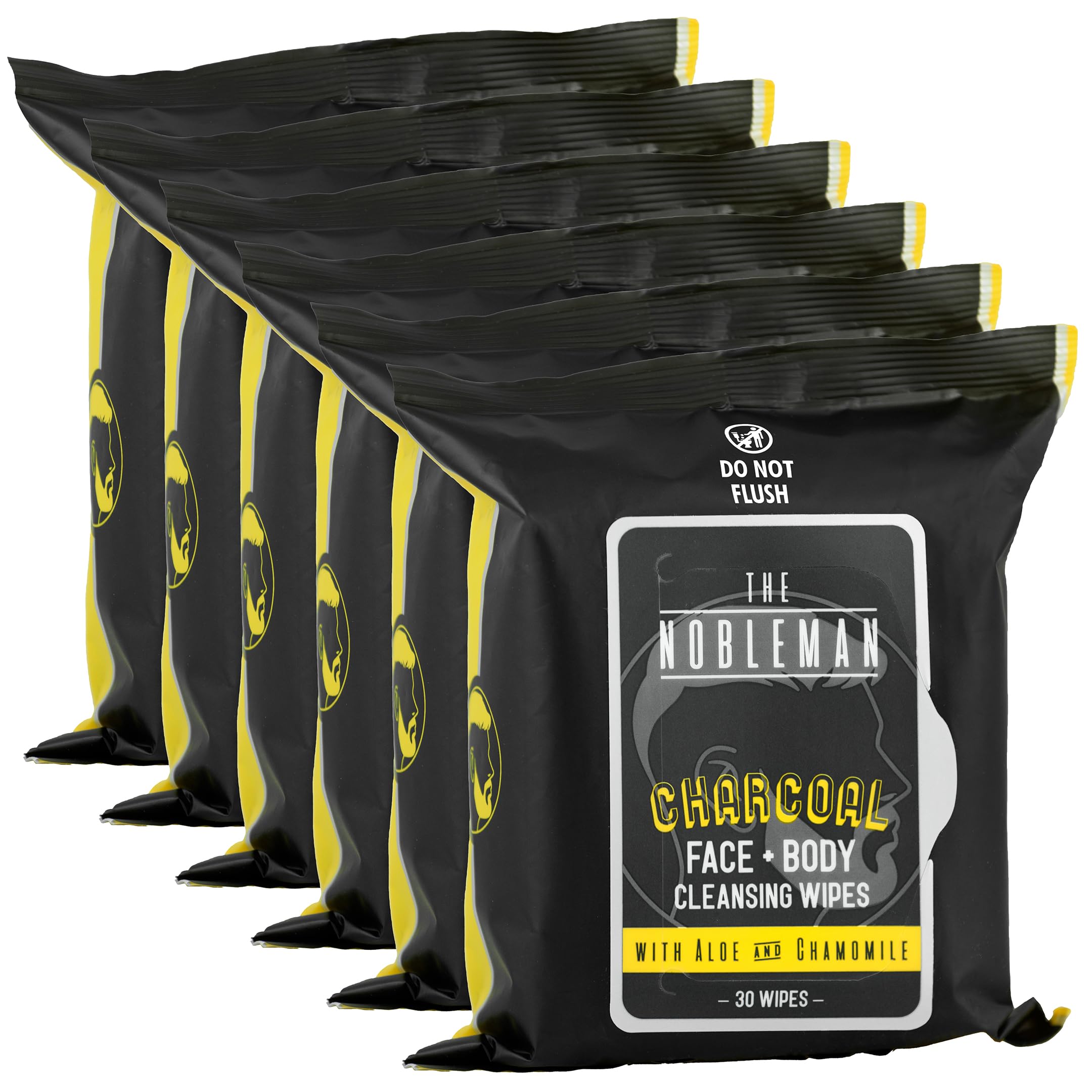 The Nobleman Cleansing Wipes - Chamomile Scent, 6 Pack (180 ct), Charcoal Color