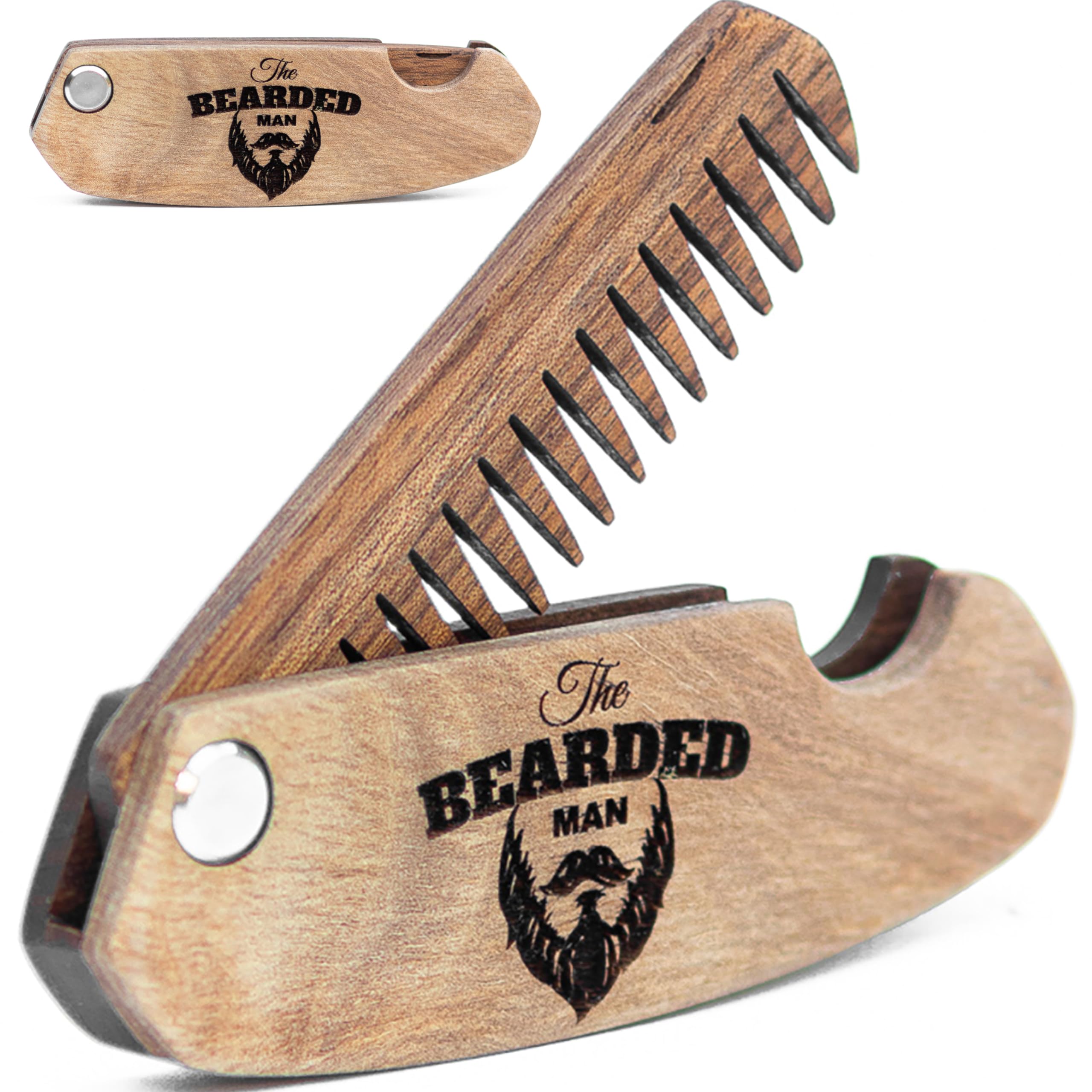 Enjoy The Wood Beard Comb for Men, Folding Pocket Beard Accessories for Men, Engraved Walnut Wooden Comb for Moustache, Beard & 