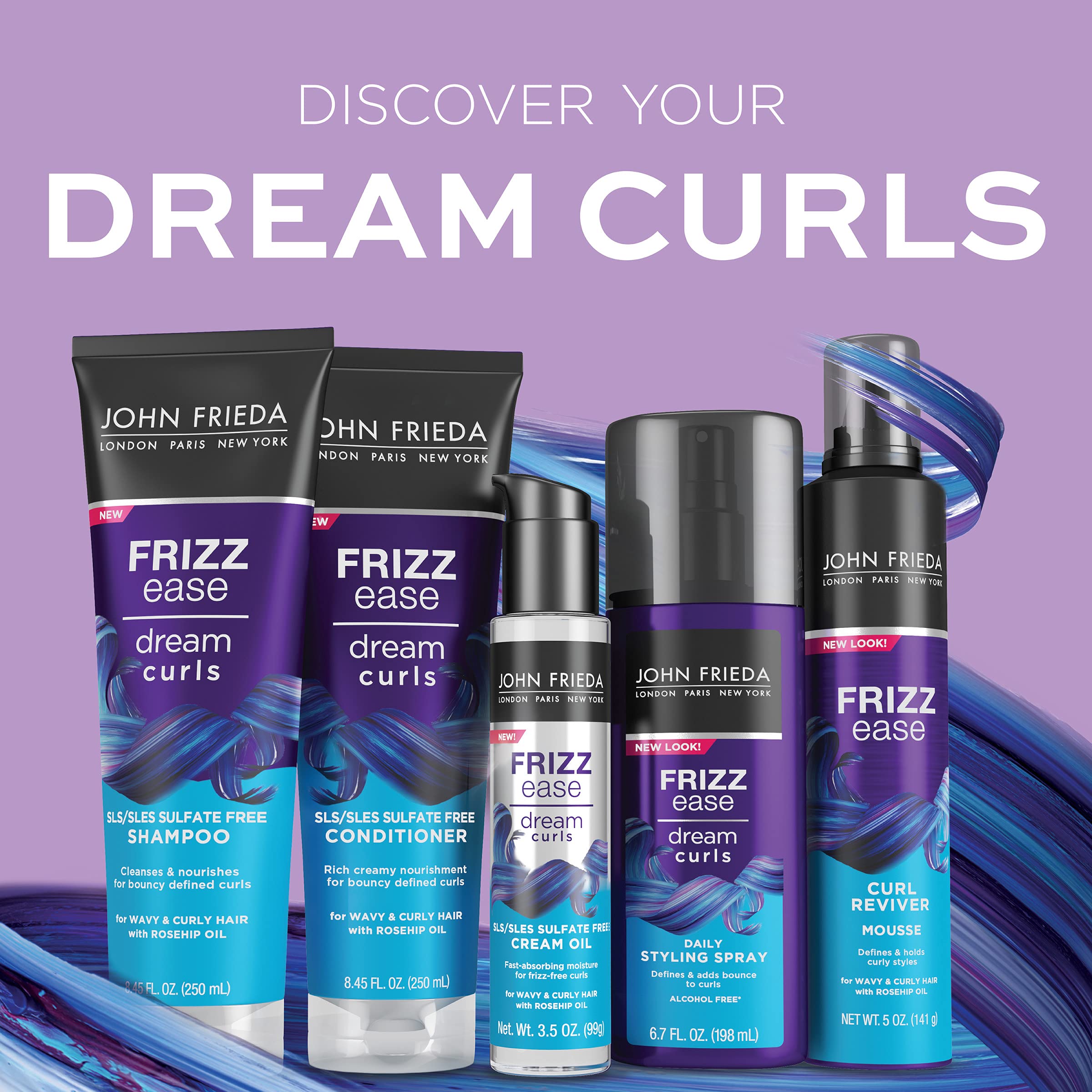John Frieda Frizz Ease Dream Curls Curly Hair Shampoo, SLS/SLES Sulfate Free, Helps Control Frizz, with Curl Enhancing Technolog
