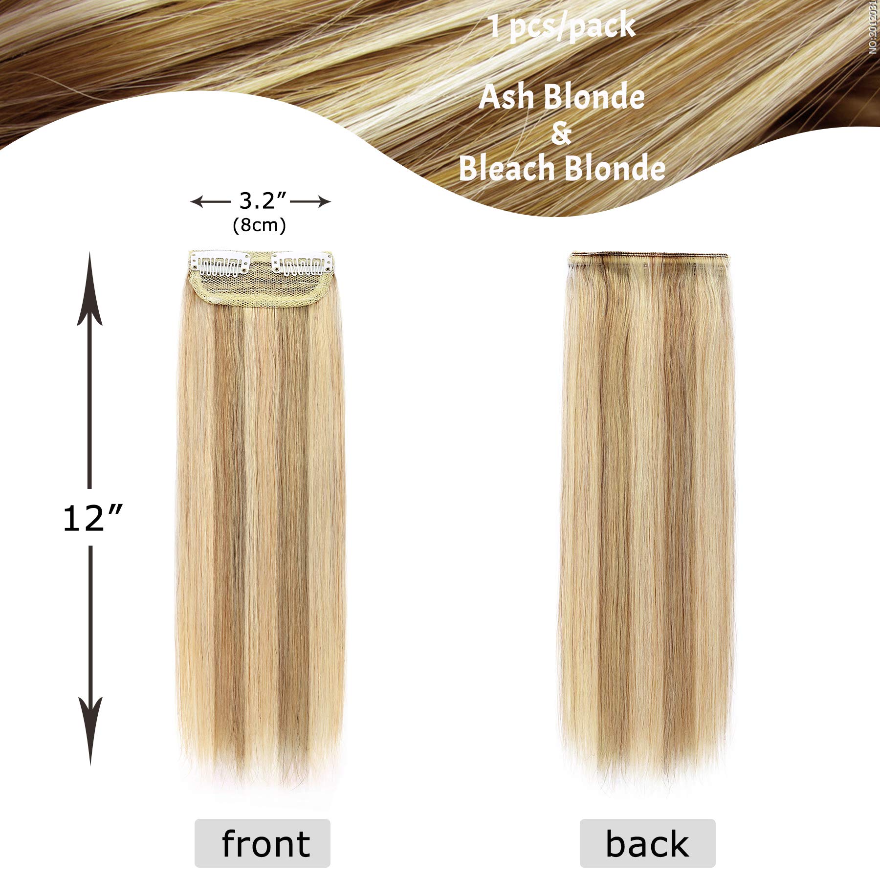 S-Noilite Clip In Human Hair Extensions For Short Hair 1Pcs 2 Clips Balayage Clip In Hairpieces For Women With Thinning Hair Add