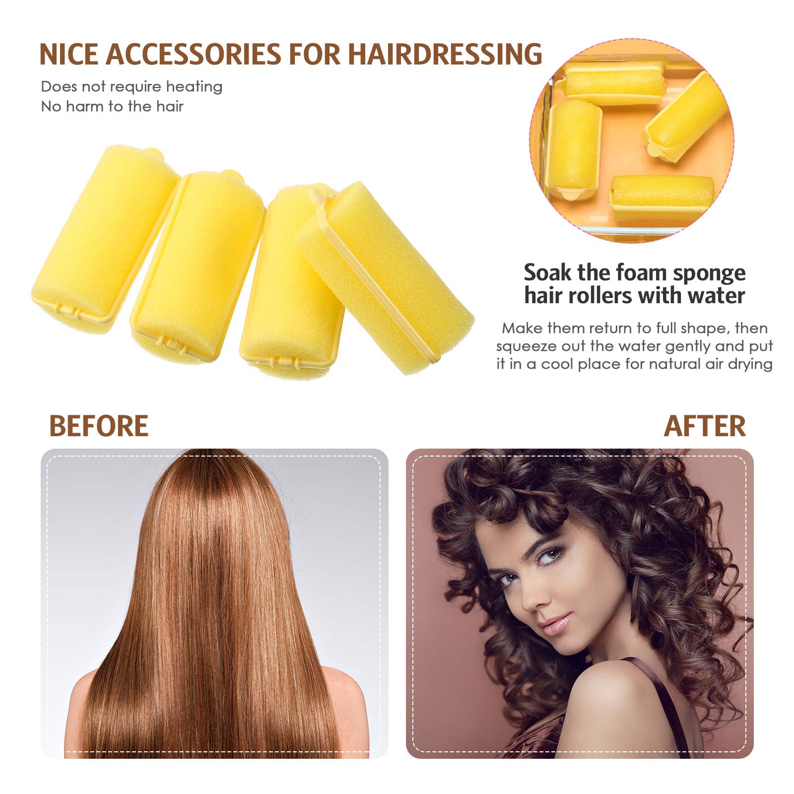 48 Pieces Foam Sponge Hair Rollers, Soft Sleeping Hair Curler Flexible Hair Styling Sponge Curler, and Stainless Steel Rat Tail