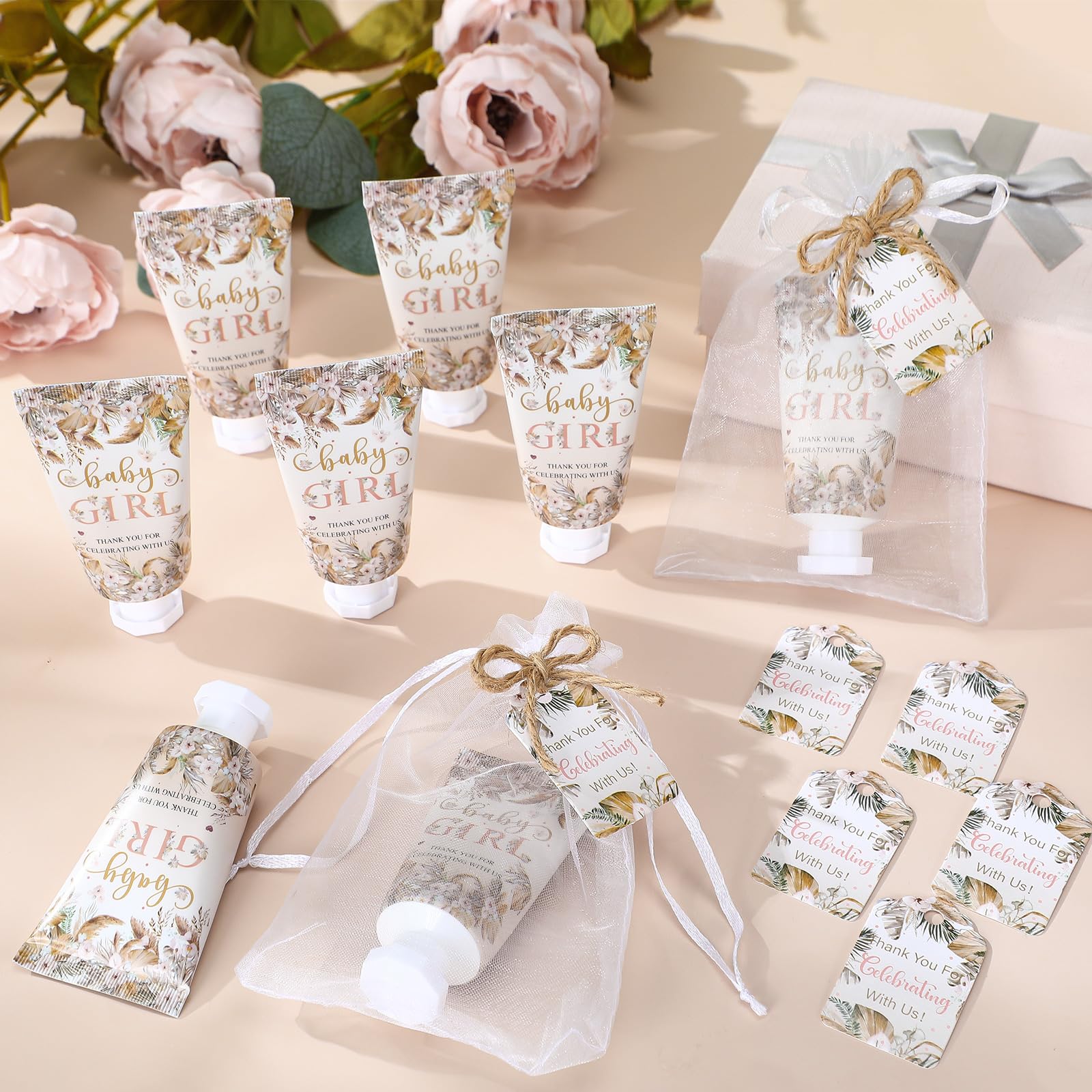 Dansib 48 Sets Boho Baby Shower Hand Cream Gifts Baby Shower Party Favors for Guests Baby Girl Hand Cream Gift Bulk Travel Size