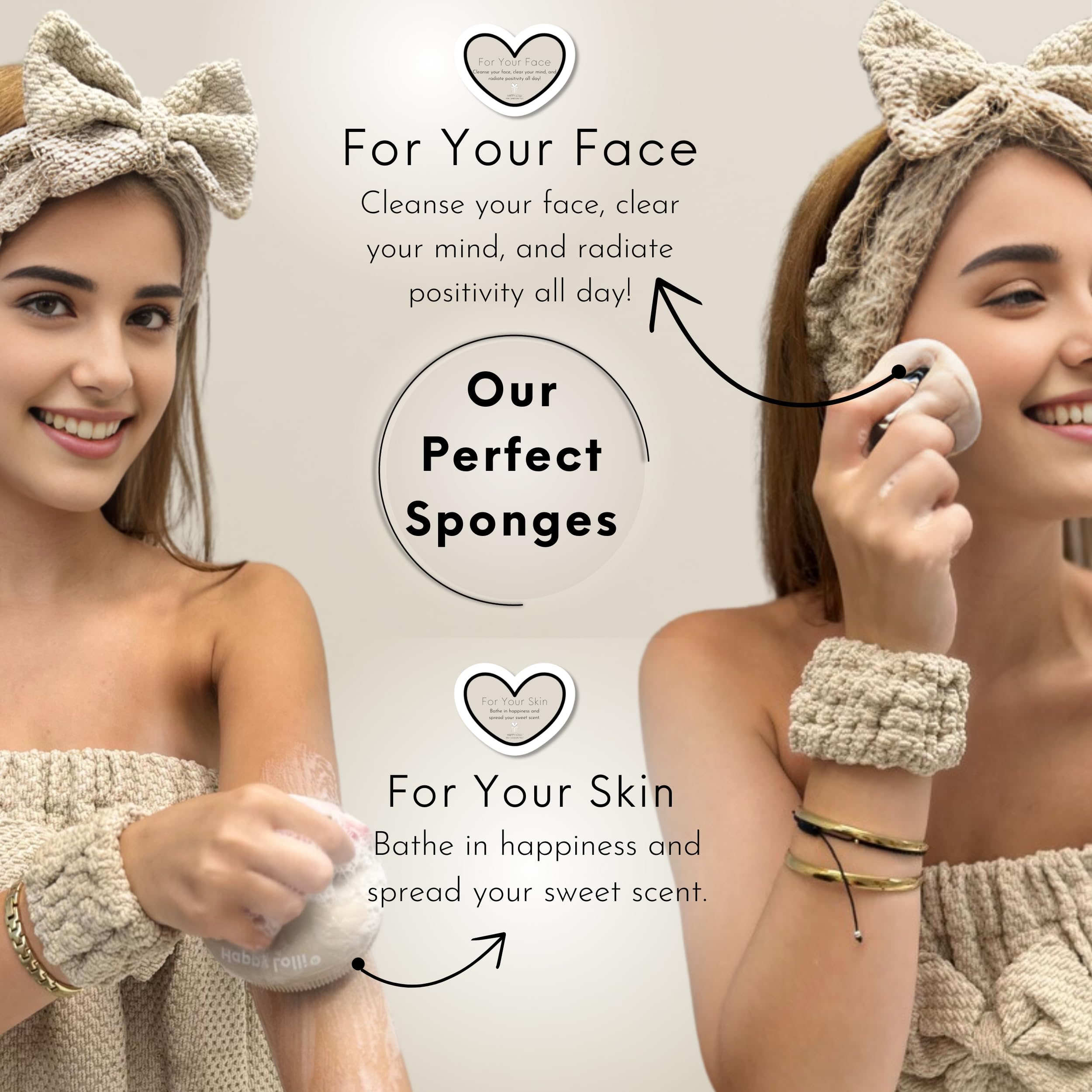 Happy Lolli Power Shower Set: Luxury Bath Accessories For Women & Girls - Includes Body & Hair Towel, Wrist Bands, Headband, Fac