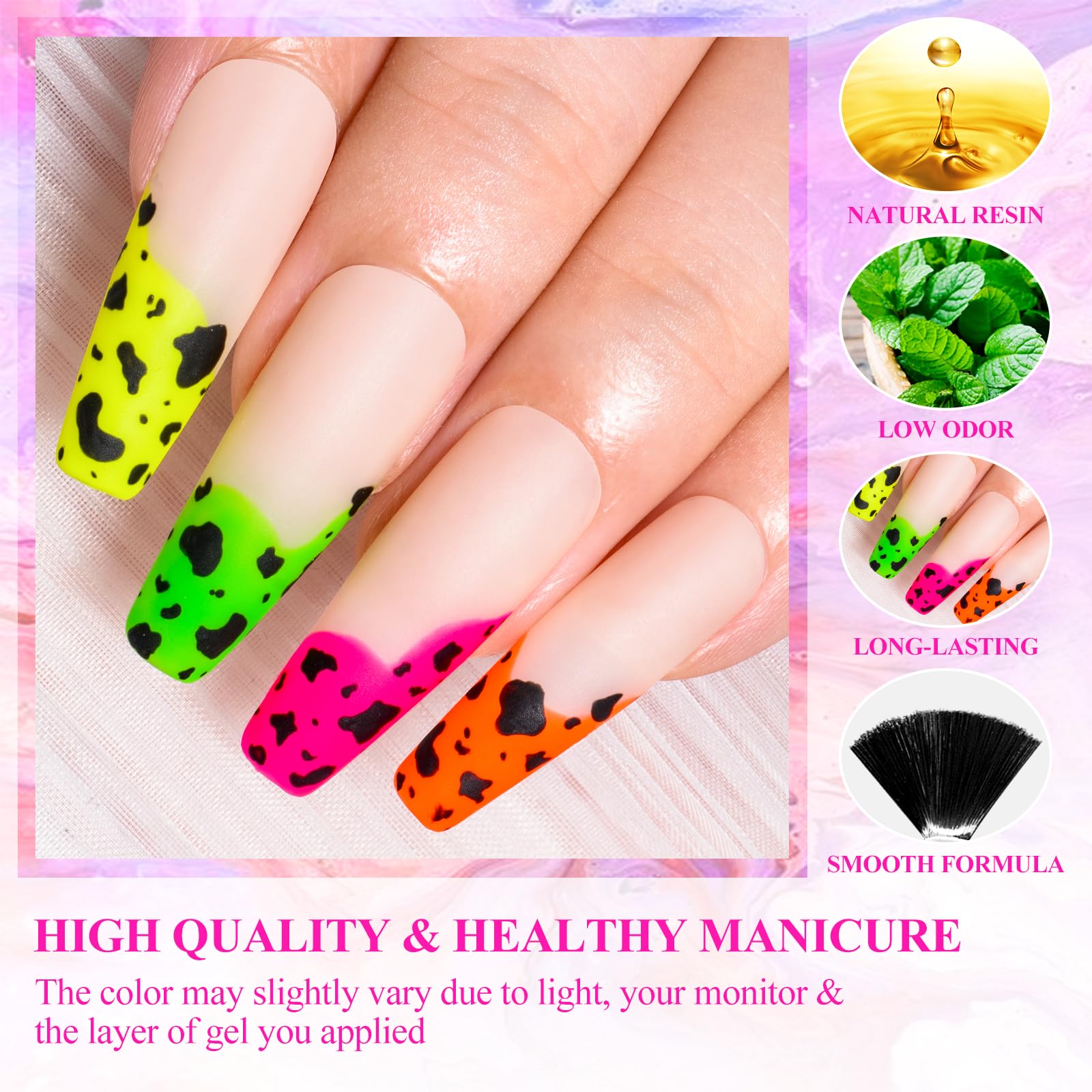 Meet Across Neon Gel Nail Polish Set 12Pcs Fluorescent Orange Yellow Green Blue Hot Pink Red Purple Spring Summer Nail Polish Se
