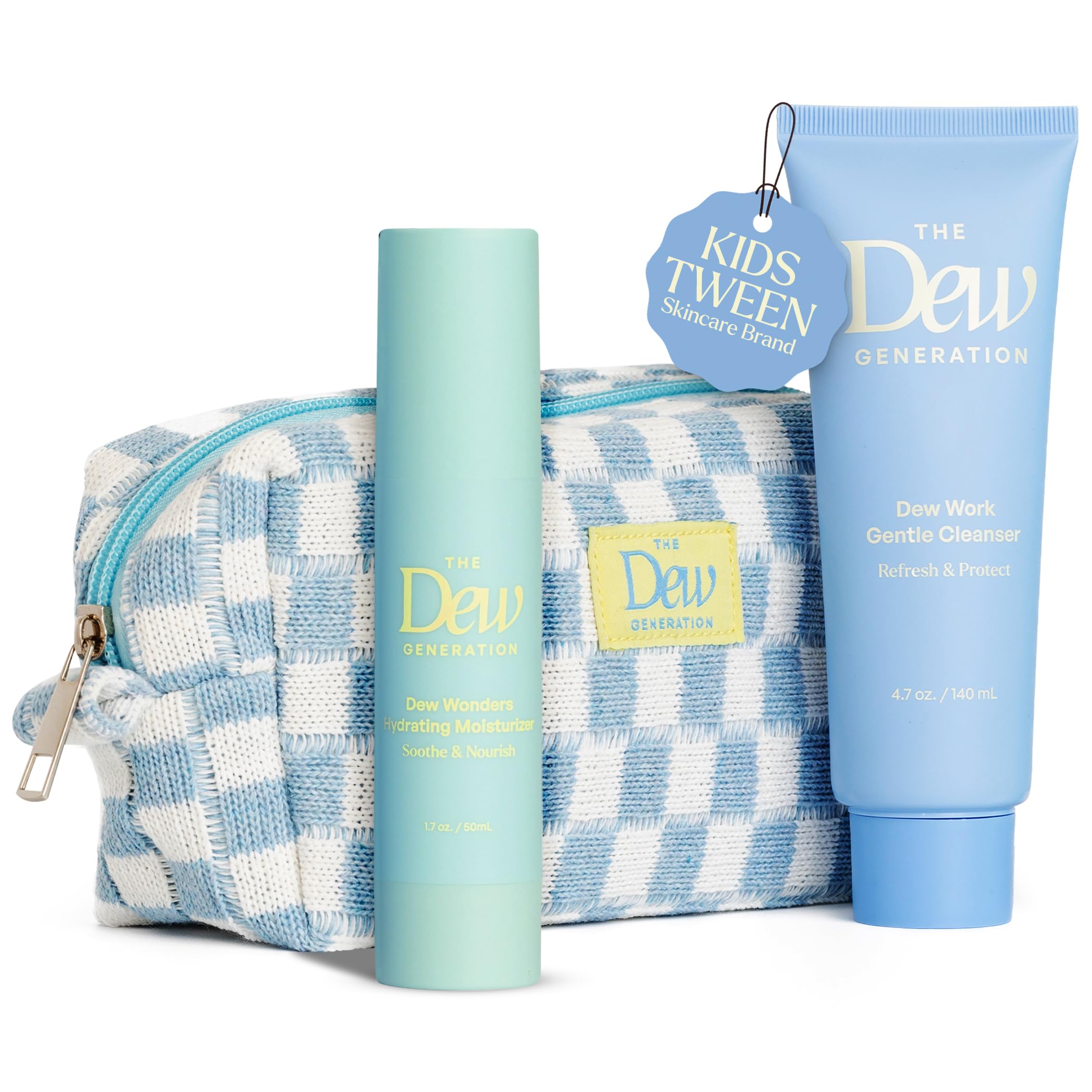 The Dew Generation DewO Kit Kids Skin Care Set with Cleanser & Moisturizer | Skincare for Kids Face Wash + Travel Bag | Gentle 