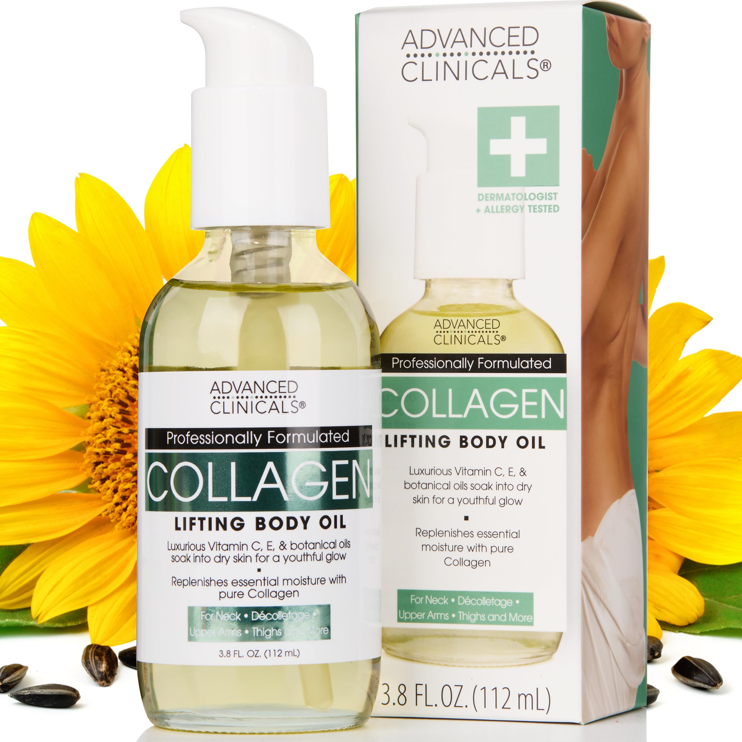 Advanced Clinicals Firming Collagen Body Oil Skin Care Moisturizer | Massage Body Oil | Tighten, Firm, & Hydrate Collagen Oil Fo