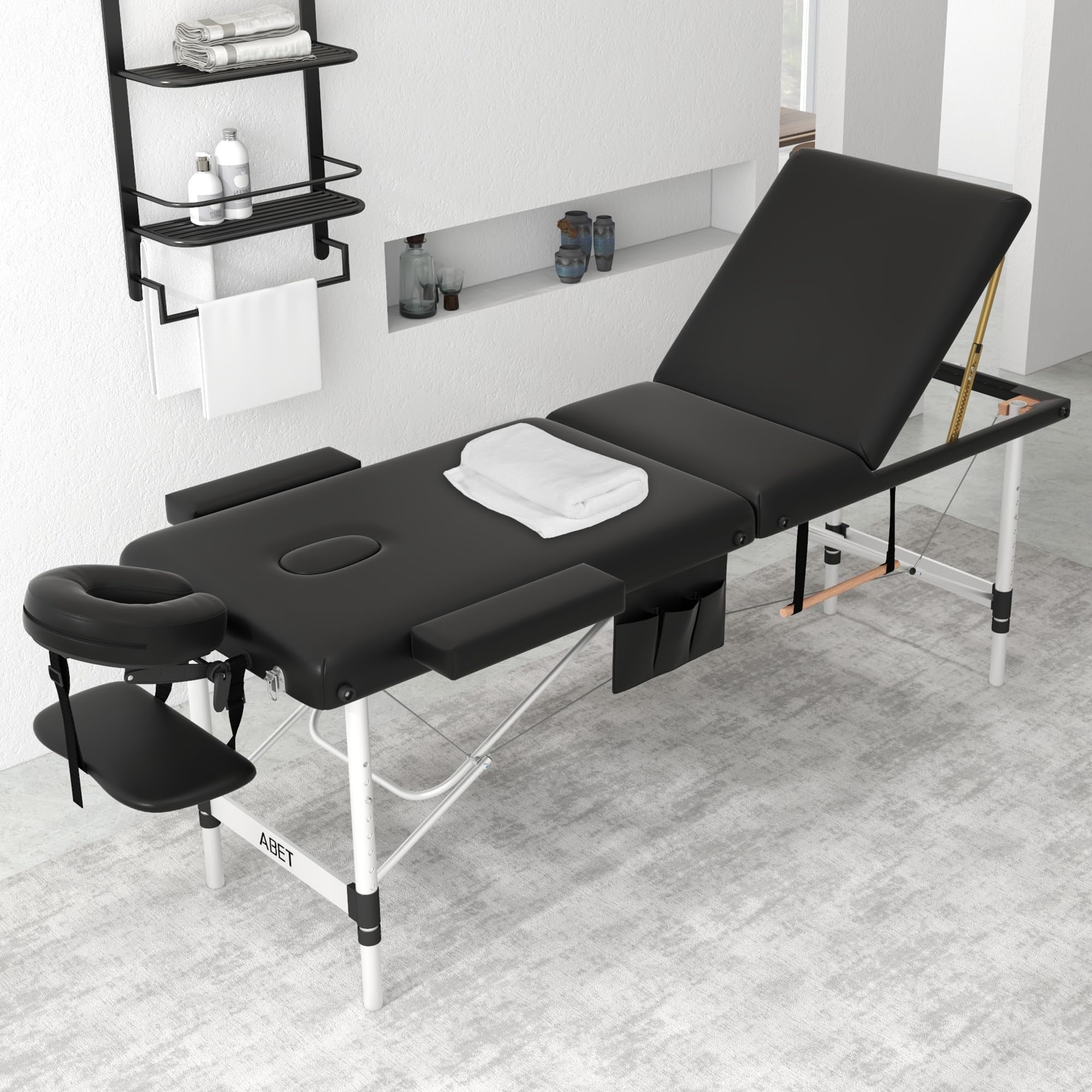 Abet Massage Table, 3 Fold Portable Professional Lash Tattoo Spa Bed, Height Adjustable 23.5'' Wide Compact Facial Table With De