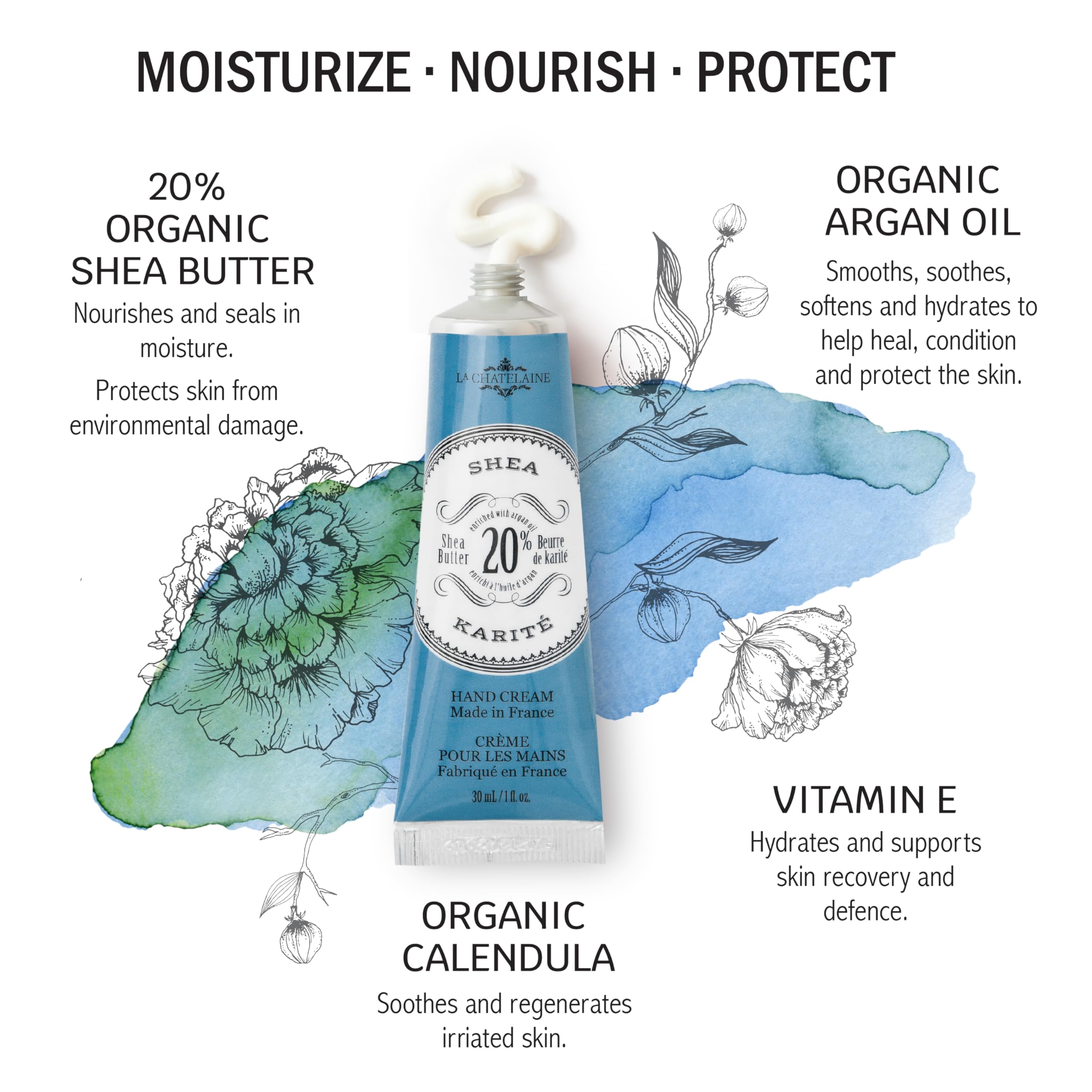 La Chatelaine 20% Shea Butter Hand Cream, Travel Size, Organic Argan Oil, Moisturizing, Nourishing, Extra-Rich Hand Lotion, Made