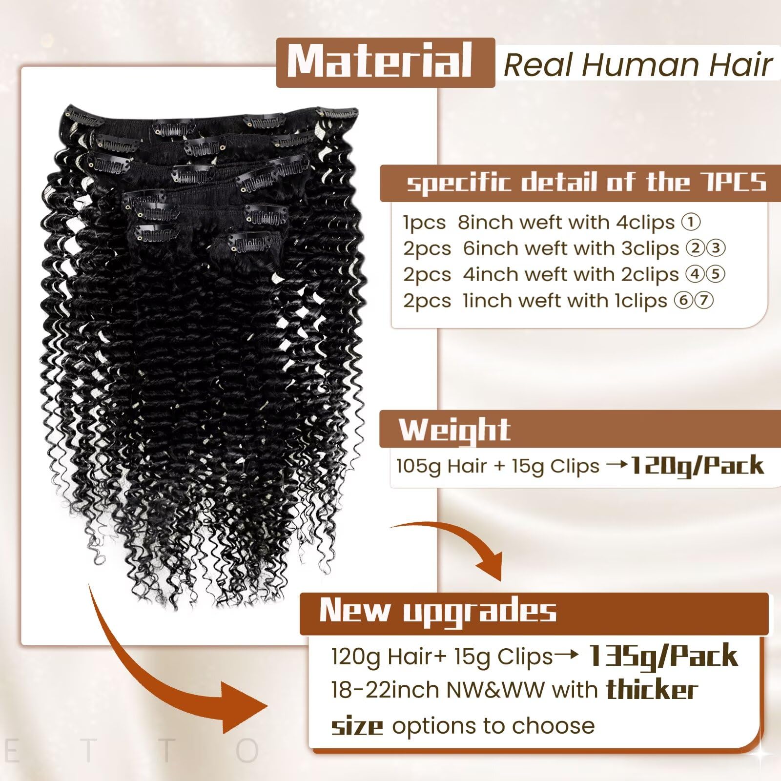Hetto Kinky Curly Clip In Hair Extensions #1 Jet Black Curly Hair Extensions Clip On Human Hair Jerry Curly Clip In Extensions H