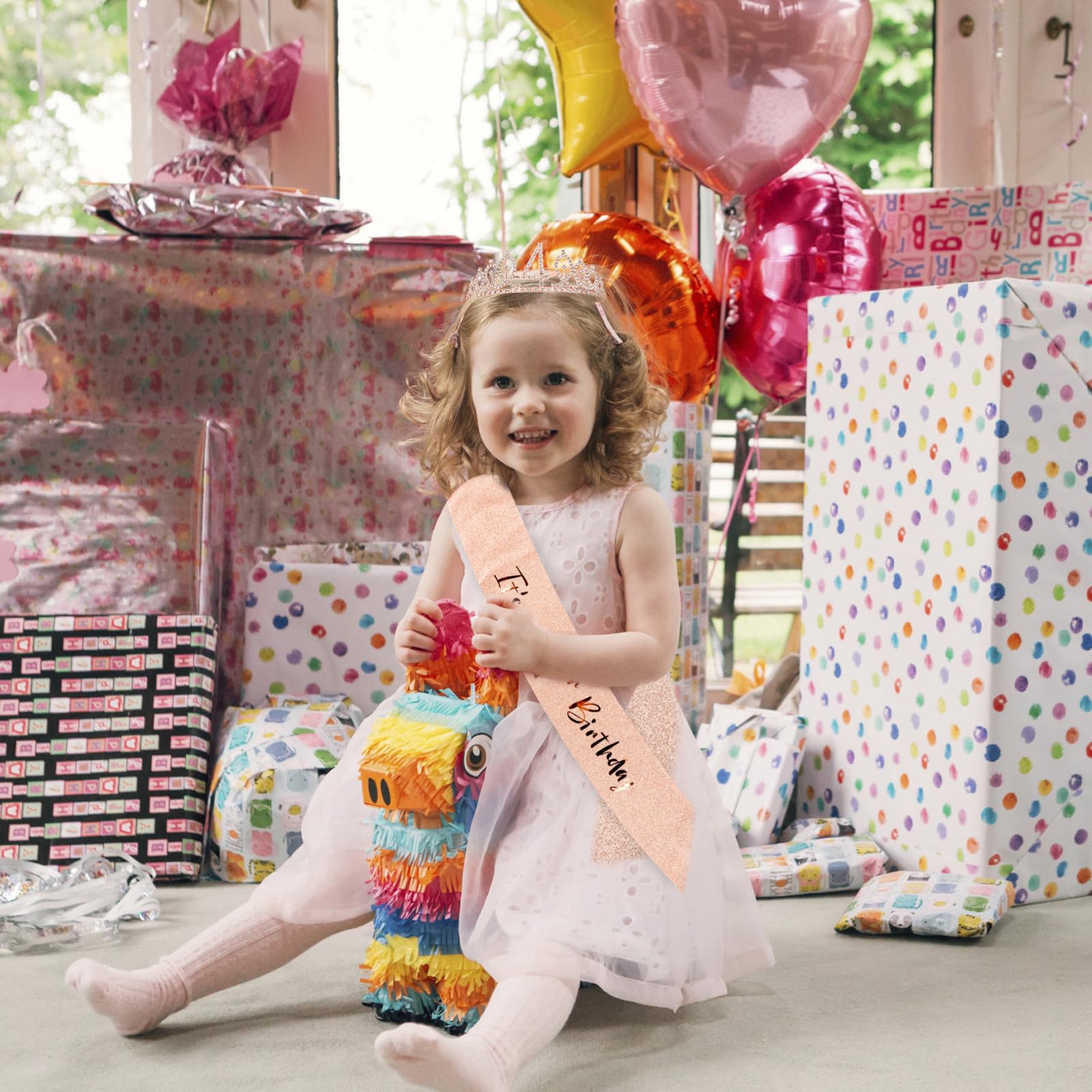 Cieher 4Th Birthday Crown + 4Th Birthday Sash + Pearl Pin Set, It'S My 4Th Birthday Sash, 4 Birthday Tiara, 4Th Birthday Decorat