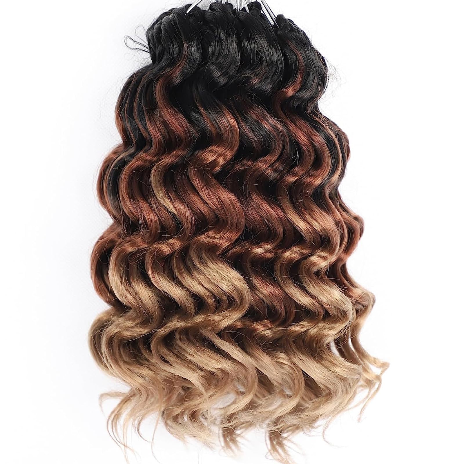 18 Inch Ocean Wave Crochet Hair T1 30 27 7 Packs Deep Wave Crochet Braids 126 Strands Brown Blonde Ombre Wavy Curly Braiding Hai