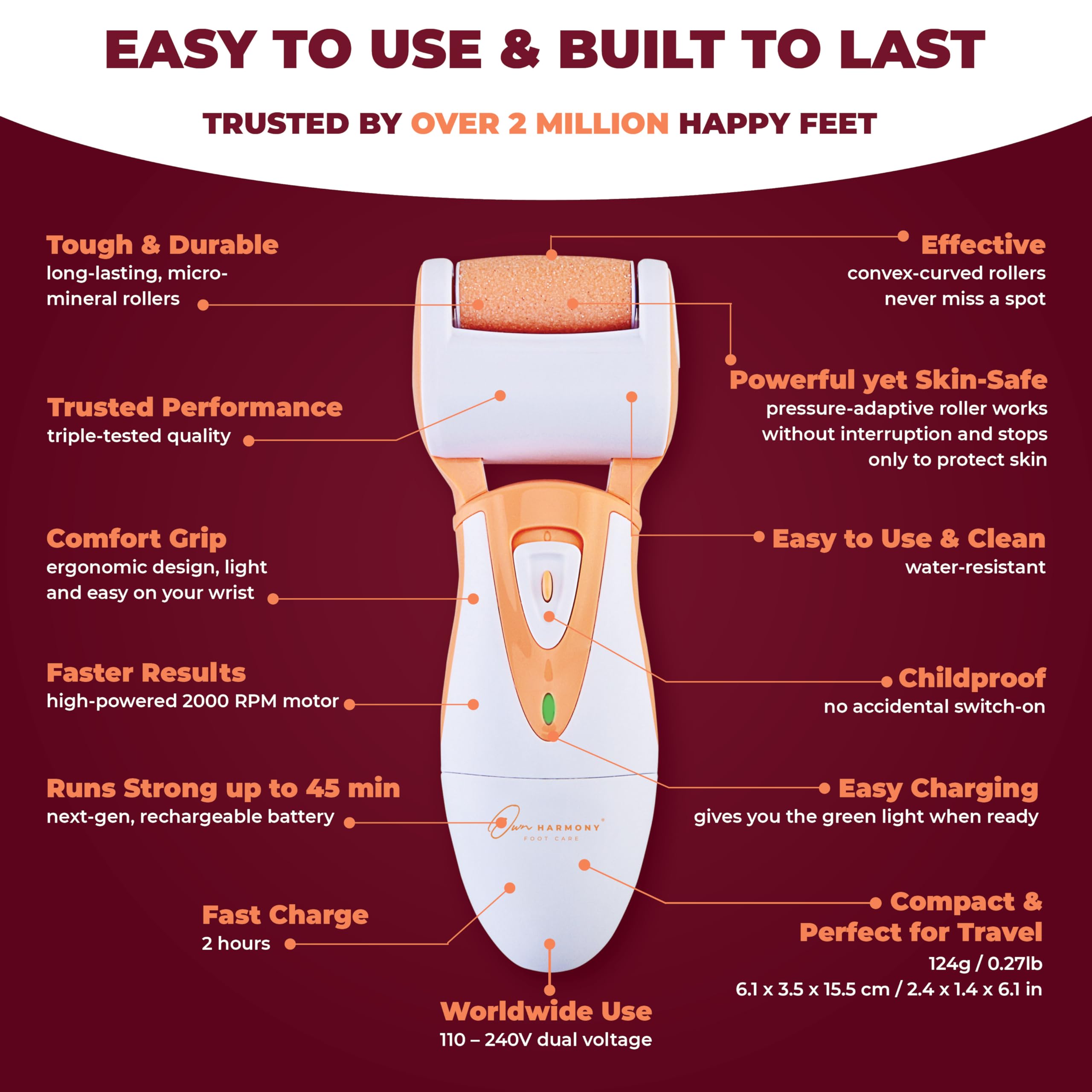 Own Harmony Professional Foot Care For Women: Rechargeable Callus Remover For Feet Electric Foot Sander - Electronic Foot File C