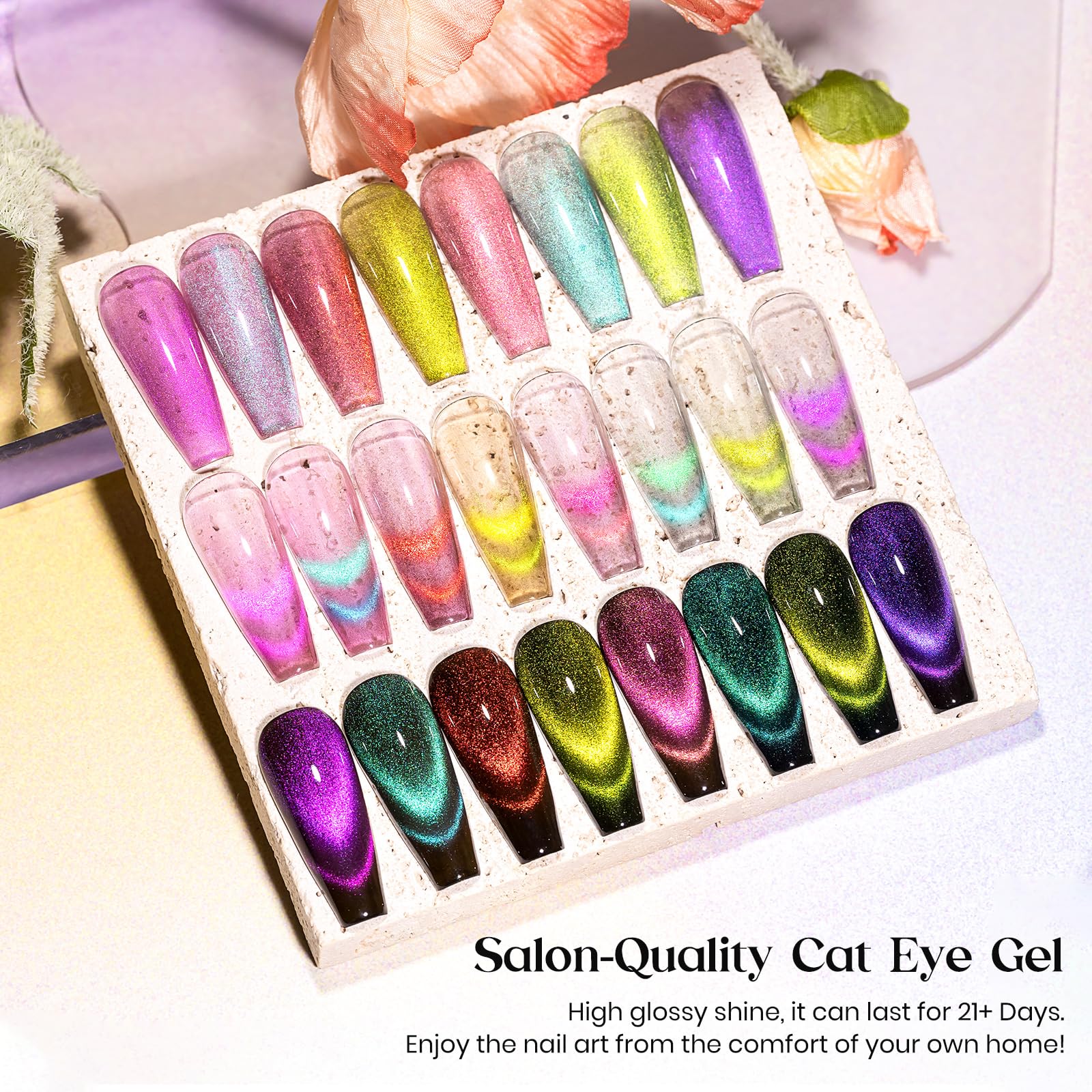 Mizhse 9D Cat Eye Gel Nail Polish 8 Colors, Upgraded Neon Collection Magnetic Gel Polish Set With Magnet Stick, Chameleon Spring