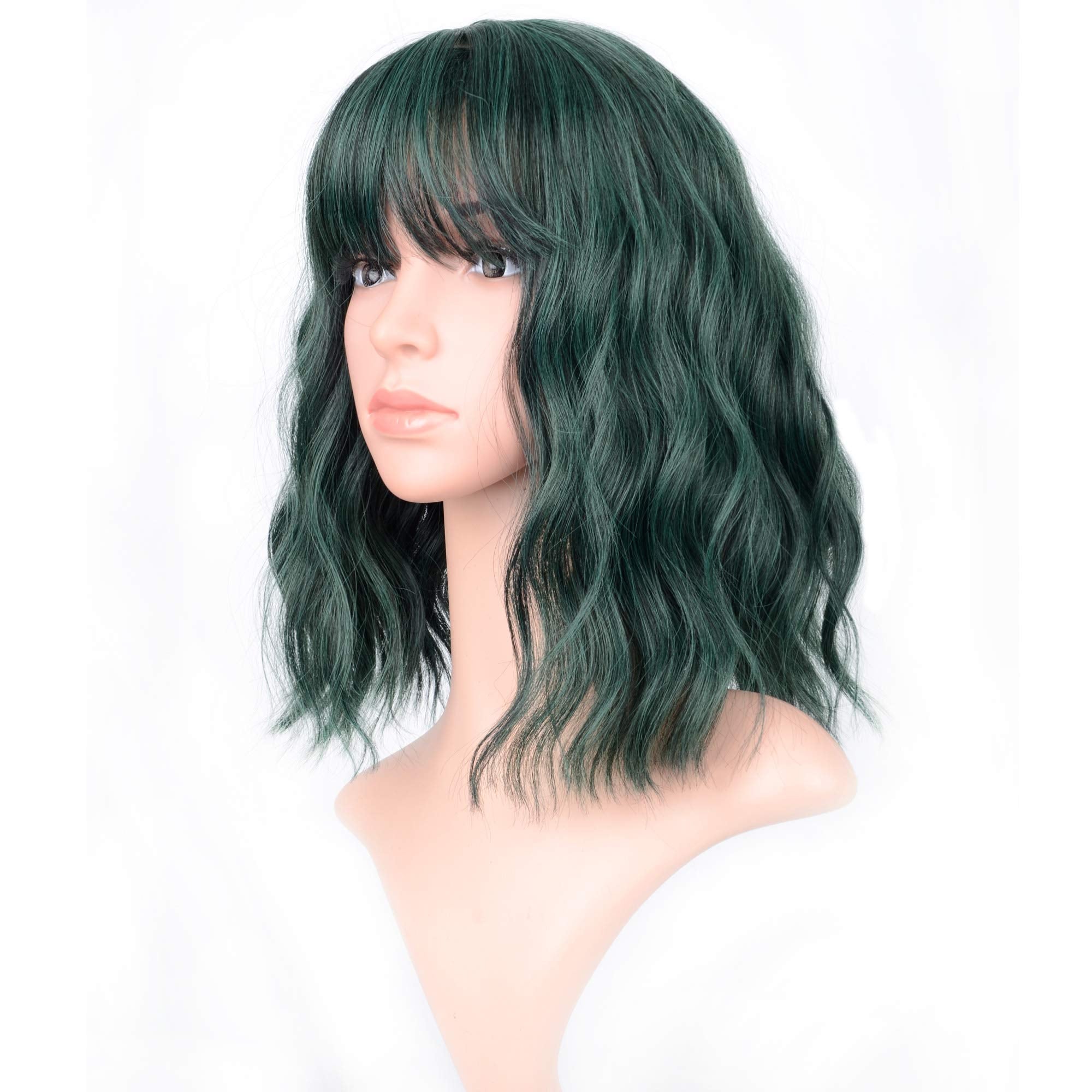 VCKOVCKO Short Bob Wigs Pastel Wavy Wig With Air Bangs Women's Shoulder Length Wigs Curly Wavy Synthetic Cosplay Wig Pastel Bob 