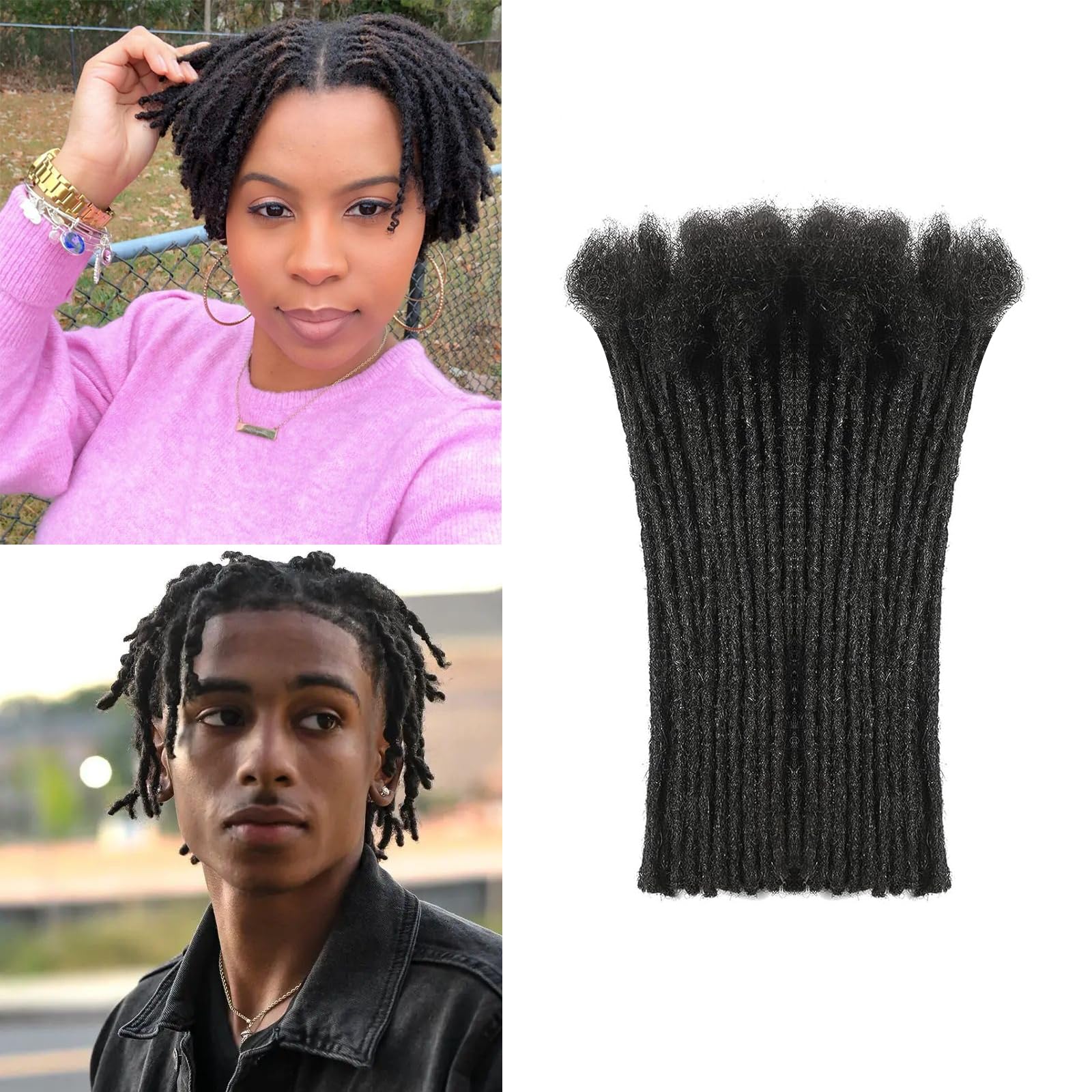 4 inch 0.6 cm Dreadlock Extensions Human Hair, 30 Strands Loc Extensions Human Hair for Women/Men/Kids