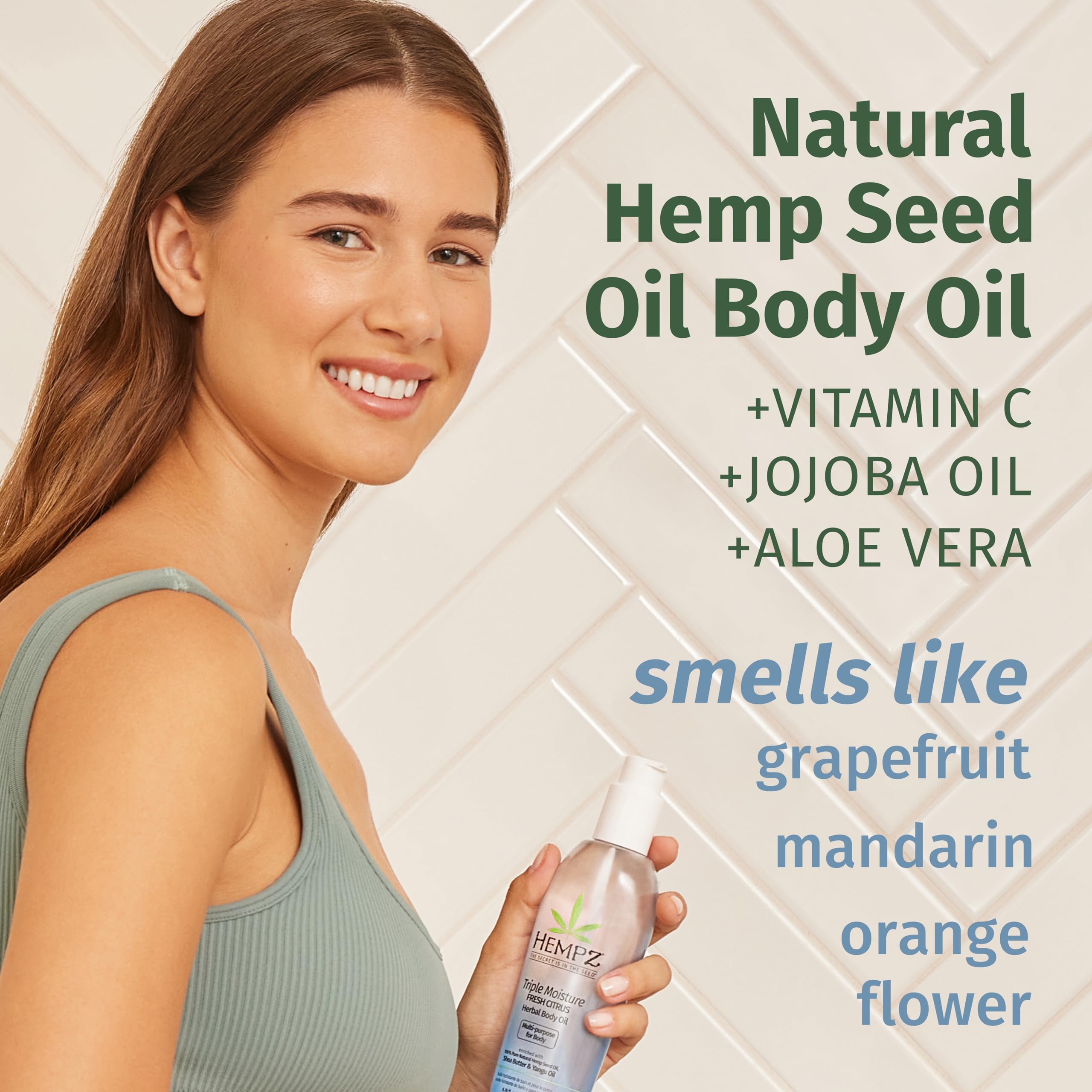 Hempz Triple Moisture Fresh Citrus Herbal Hydrating Multi-Purpose Body Oil For Face Or Body - Moisturizing Bath, Shower, Or Shav