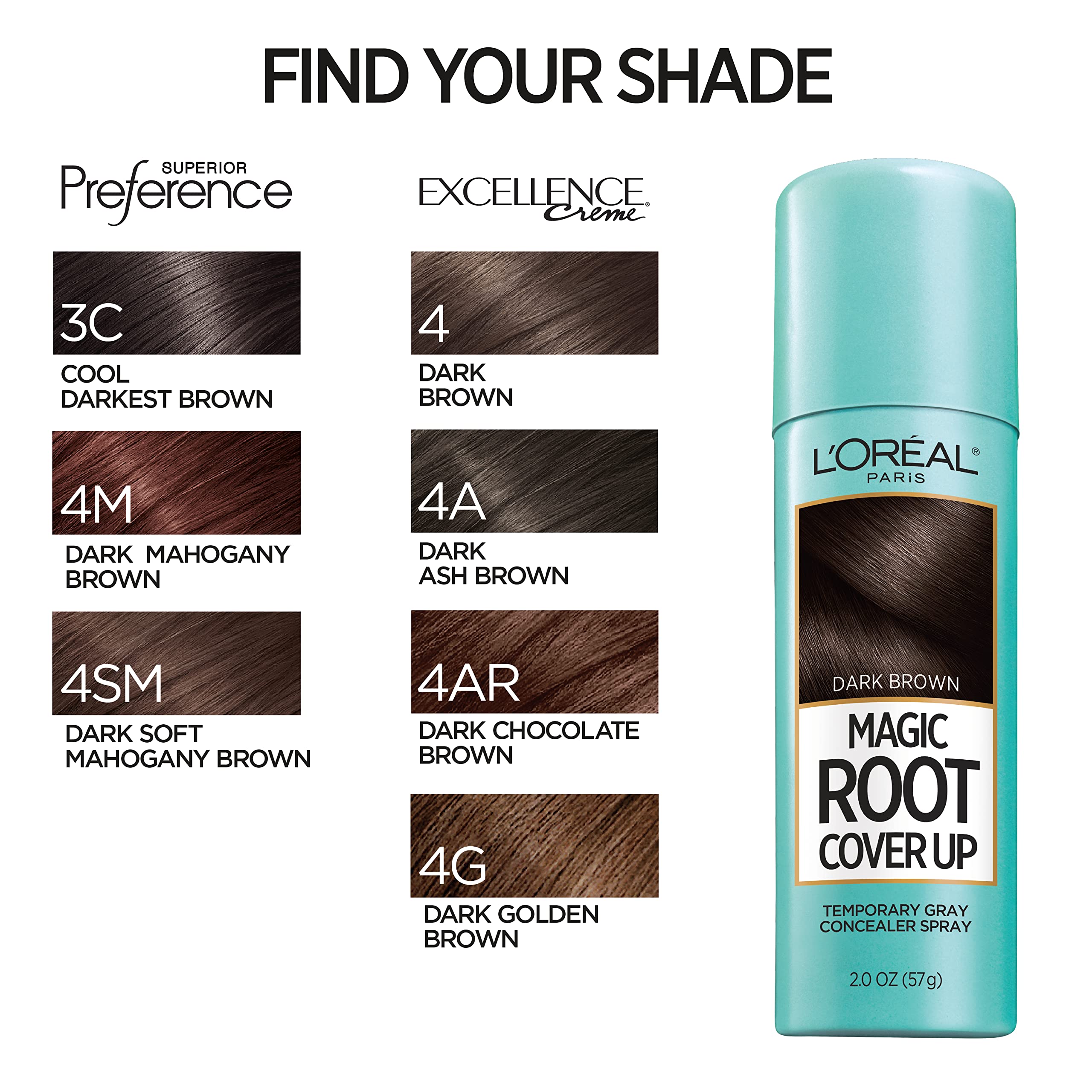L'Oreal Paris Magic Root Cover Up Gray Concealer Spray, Dark Brown, 2 oz.(Packaging May Vary)