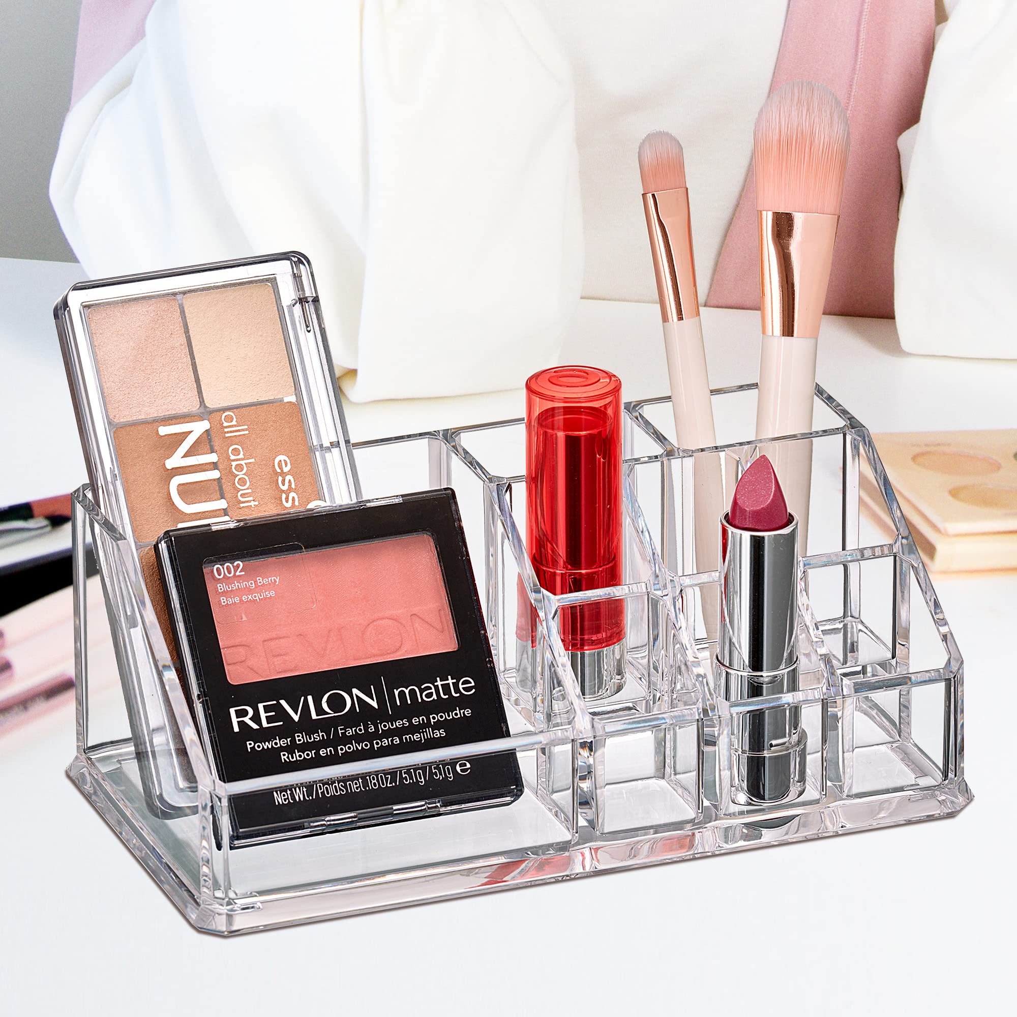 Amazing Abby - Tiffany - Acrylic Cosmetic Organizer, Transparent Plastic Makeup Holder, Compartmented, Shatter-Proof, Perfect Ba