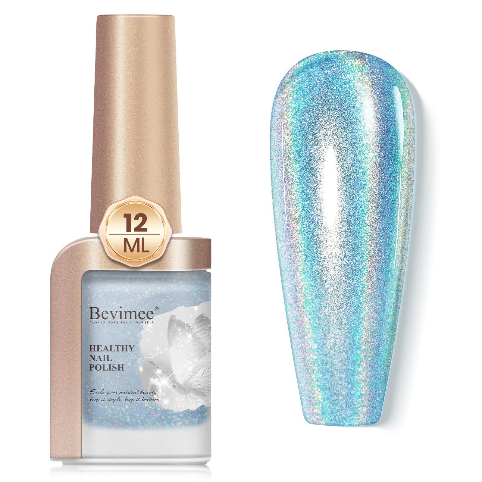 Bevimee Holographic Nail Polish 12ML Air Fast Dry Iridescent Shimmer Glitter Nail Polish Chameleon Rainbow Effect Holo Laser Blu