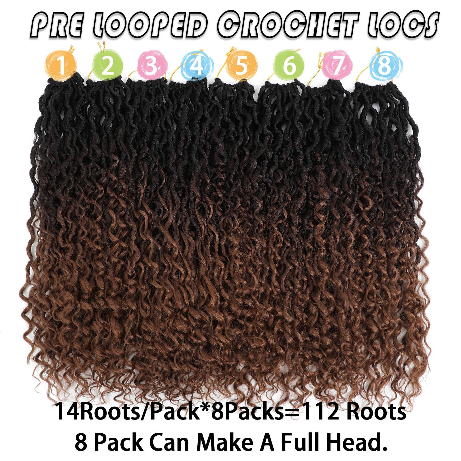 Col Bling Goddess Locs Crochet Hair 18 Inch 8 Packs Ombre Faux Locs Crochet Hair For Women Pre Looped Crochet Boho Goddess Faux