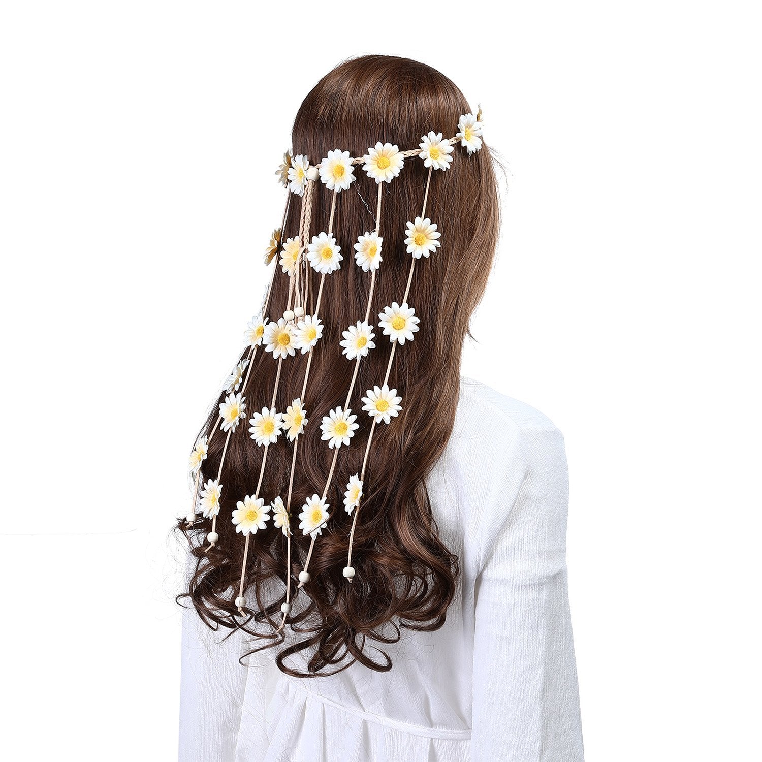 Awaytr Flower Hippie Headband Floral Crown Behemain Sunflowers Beads Adjust Flower Headdress Hair Accessories