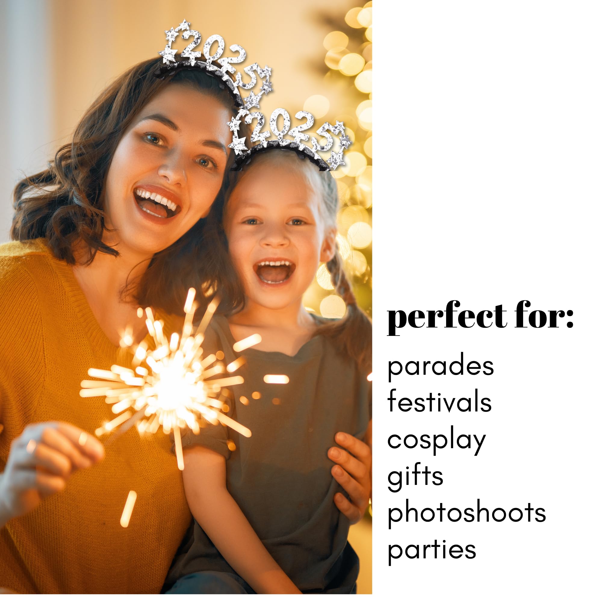 Needzo 2025 Happy New Year Headband, Glitter Headwear Party Decorations, One Size Fits Most