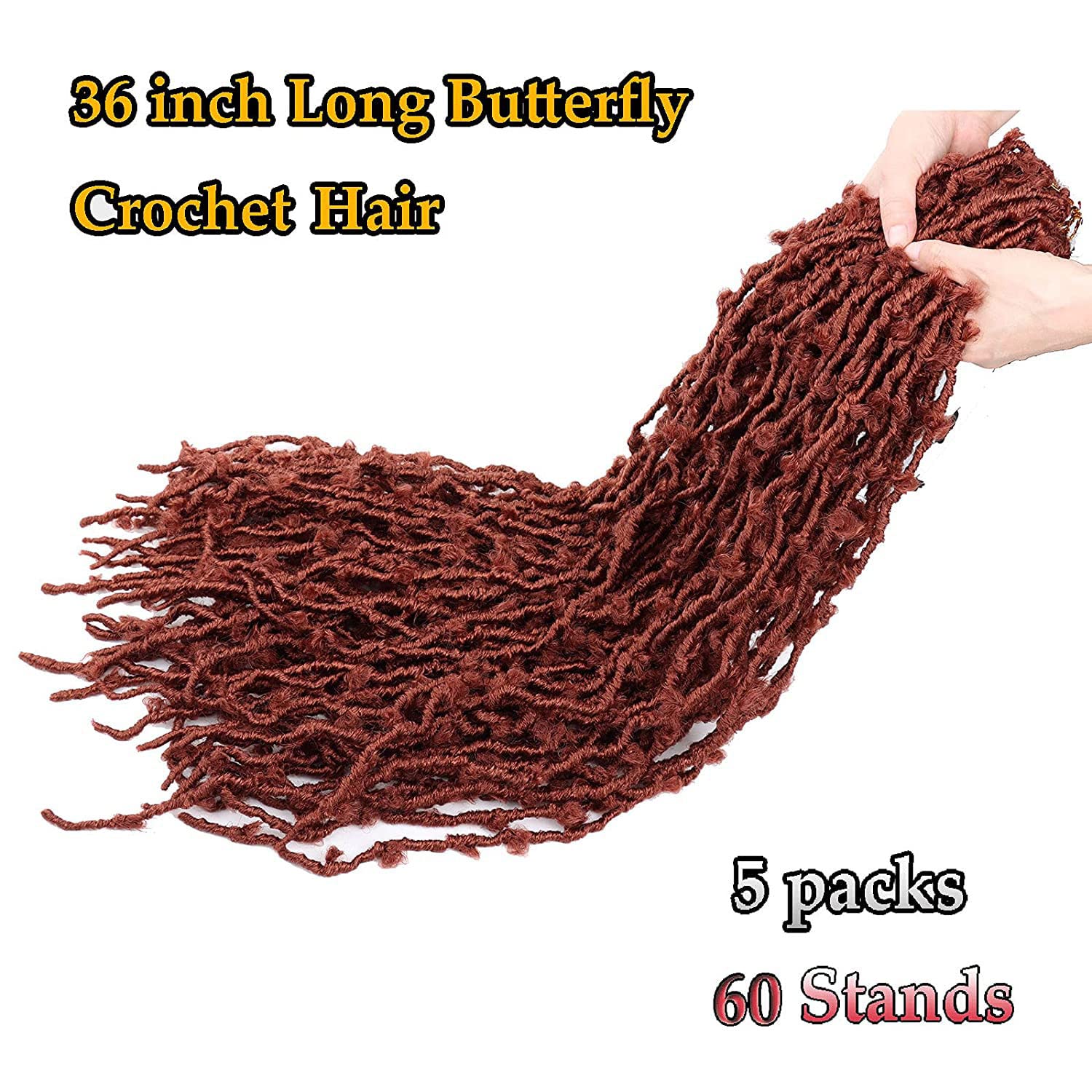 Lmzim 5 Packs 36 Inch Butterfly Crochet Hair For Black Women Faux Locs Pre Looped Pre-Twisted Braids (36 Inch 5 Pack, 350)