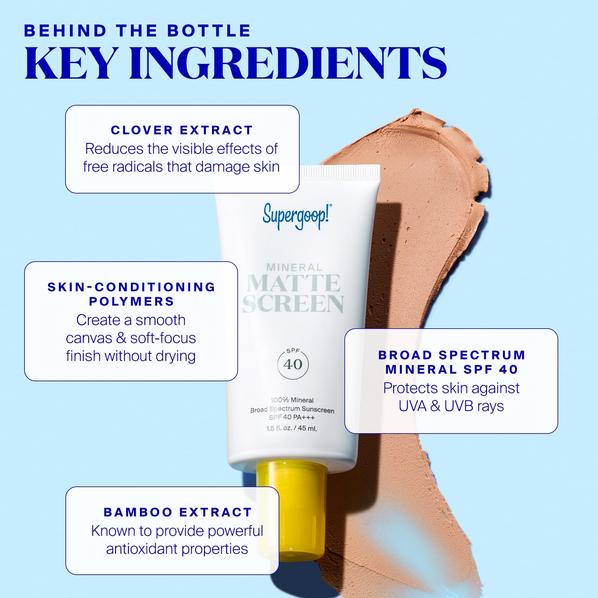 Supergoop Mineral Mattescreen (Spf 40) - 45 Ml - 100% Mineral, Oil-Free Broad Spectrum Sunscreen - Smooths Skinas Appearance, Mi