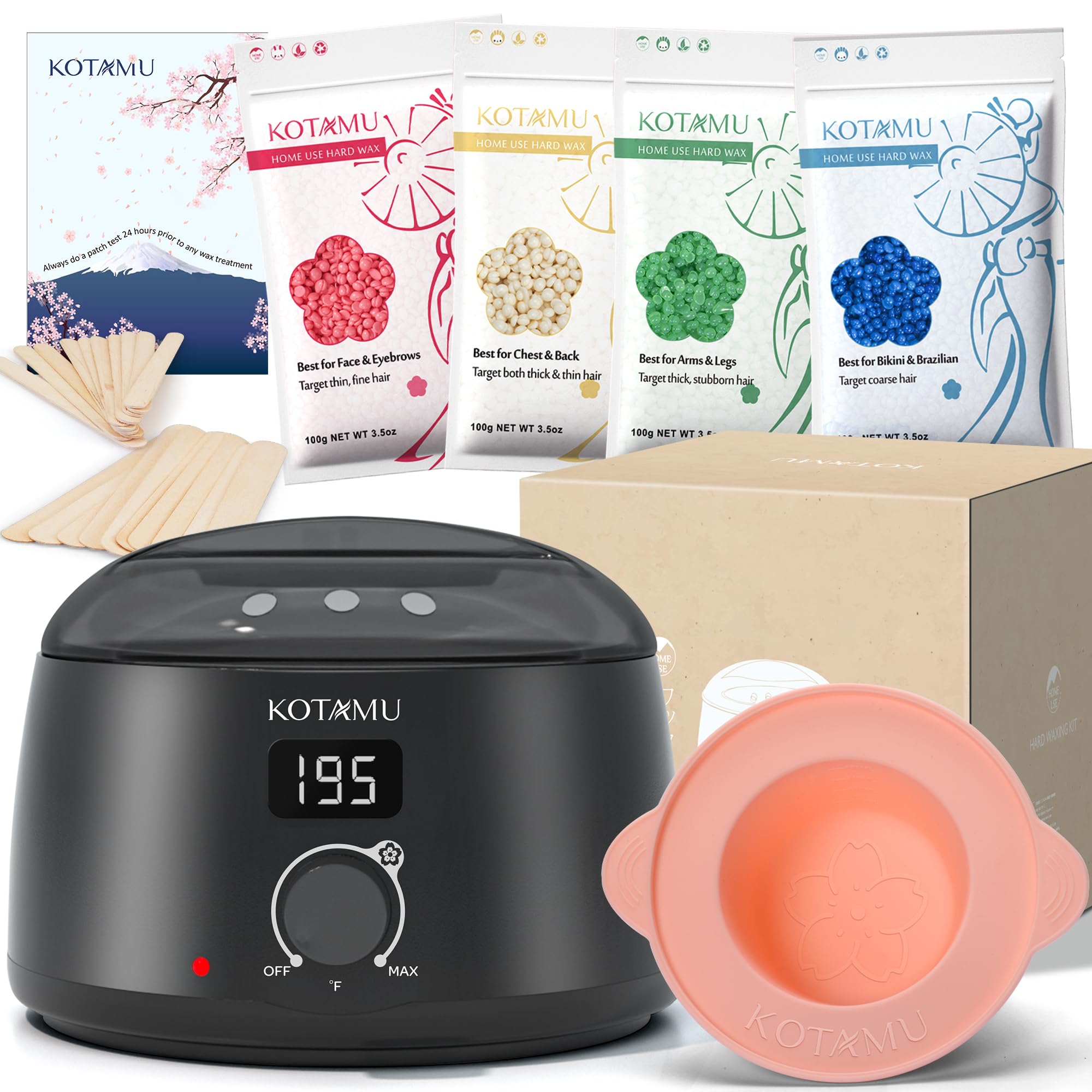KOTAMU Waxing Kit Black Digital Wax Kit for Women Men Sensitive Skin Hard Wax Pot for Eyebrow Face Leg Underarm Coarse Soft Hair