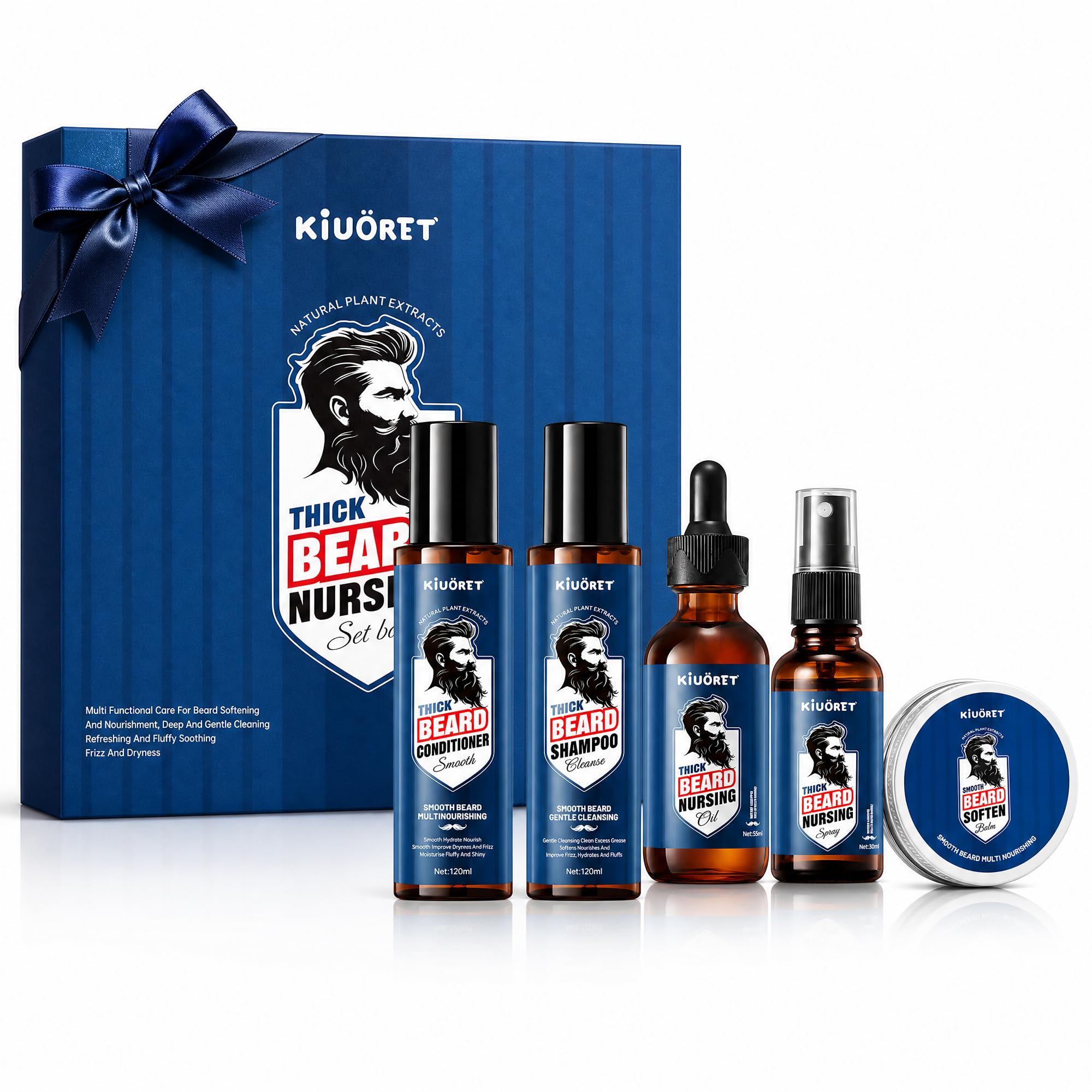 Beard Kit for Men, 5PCS Beard Grooming & Care Set with Shampoo, Conditioner, Oil, Spray & Balm, Moisturizing Beard Gift Set for 