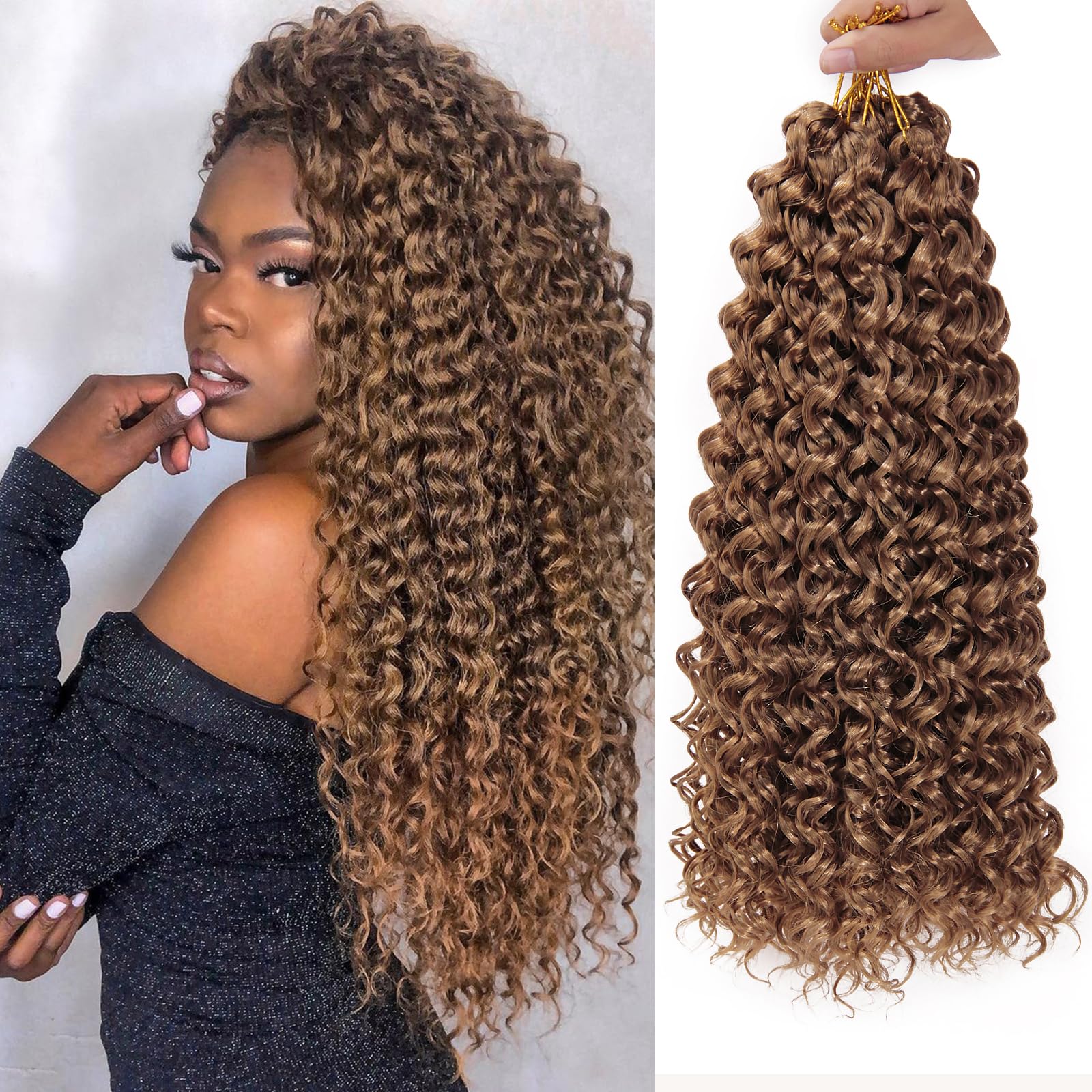 Qrhsuka Gogo Curl Crochet Hair For Women Water Wave Curly Crochet Hair Wavy Human Hair Deep Wave Beach Curl Crochet Synthetic Ha