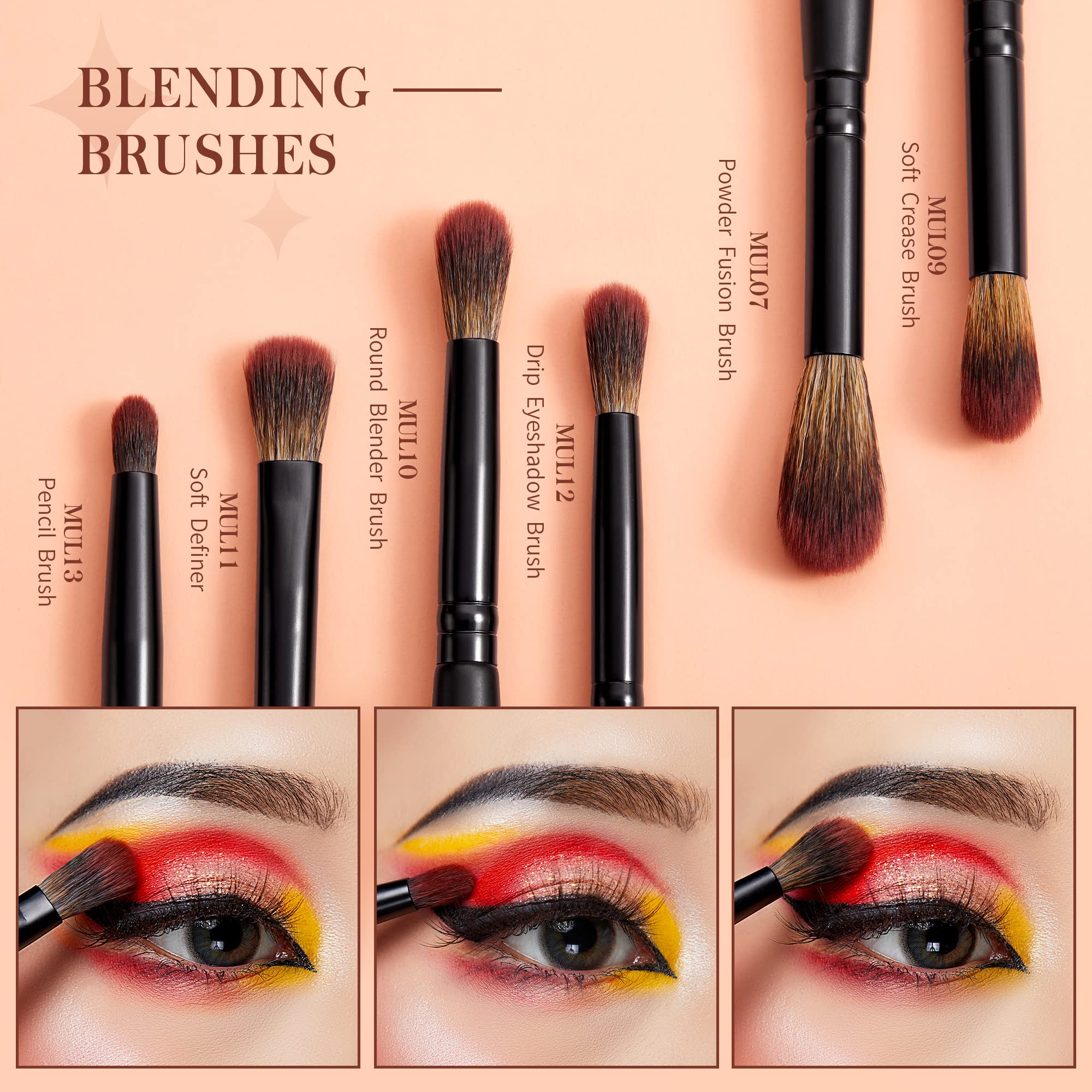 Jessup Eye Brushes Set, Vegan Makeup Brushes with Concealer Powder Eyeshadow Blending Eyeliner Spoolie Brush, 16pcs Premium Synt
