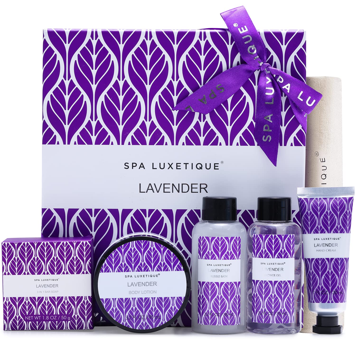 Spa Luxetique Lavender Spa Set, Bath Set For Women Gift, Relaxing Home Spa Kits Includes Body Lotion, Shower Gel, Bubble Bath, H