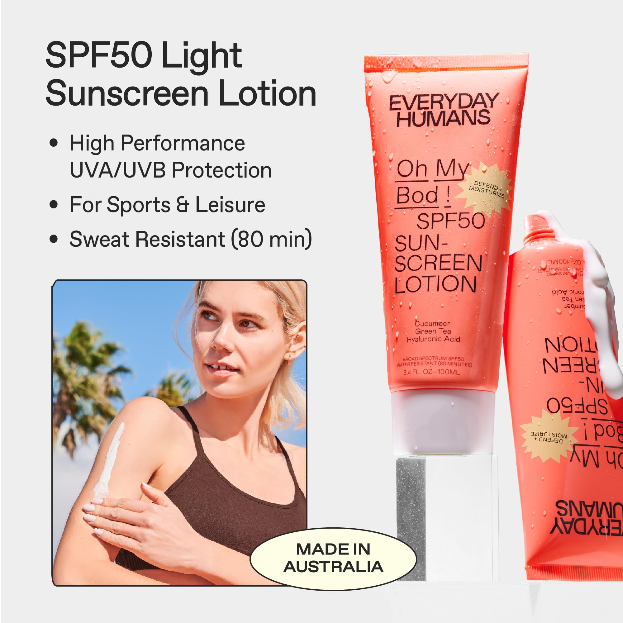 Everyday Humans Oh My Bod Spf50 Sunscreen Body Lotion 3.4 Oz | Travel Ultra Light & Invisible Spf | Sweat & Water Resistant | Do