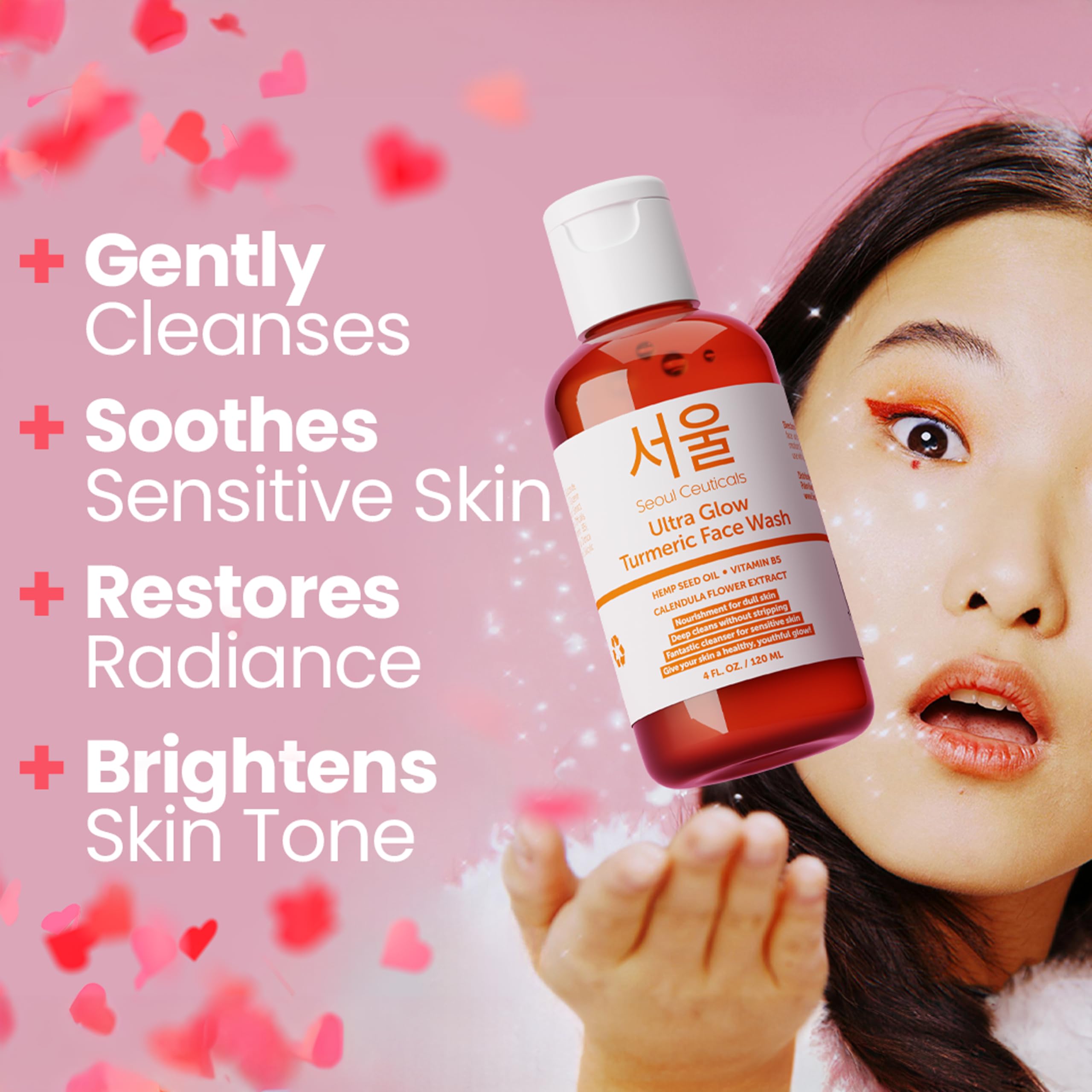 SeoulCeuticals Korean Turmeric Face Wash - Vegan, Cruelty-Free Cleanser for Dry Sensitive Skin, 4 Fl Oz