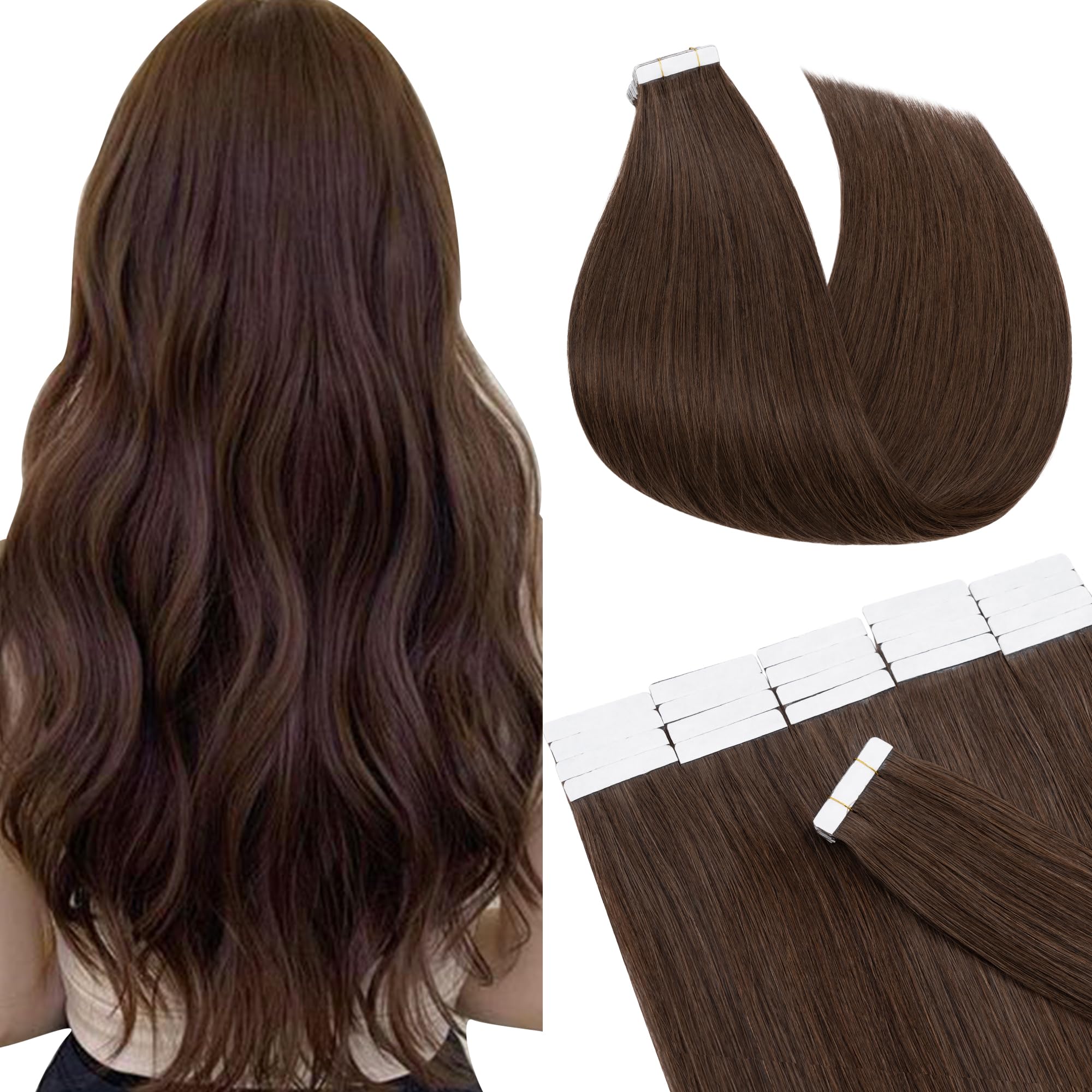 Sego 20 Inch Tape In Hair Extensions Human Hair 100G 40Pcs Straight Natural 100% Remy Rooted Seamless Skin Weft Invisible Double