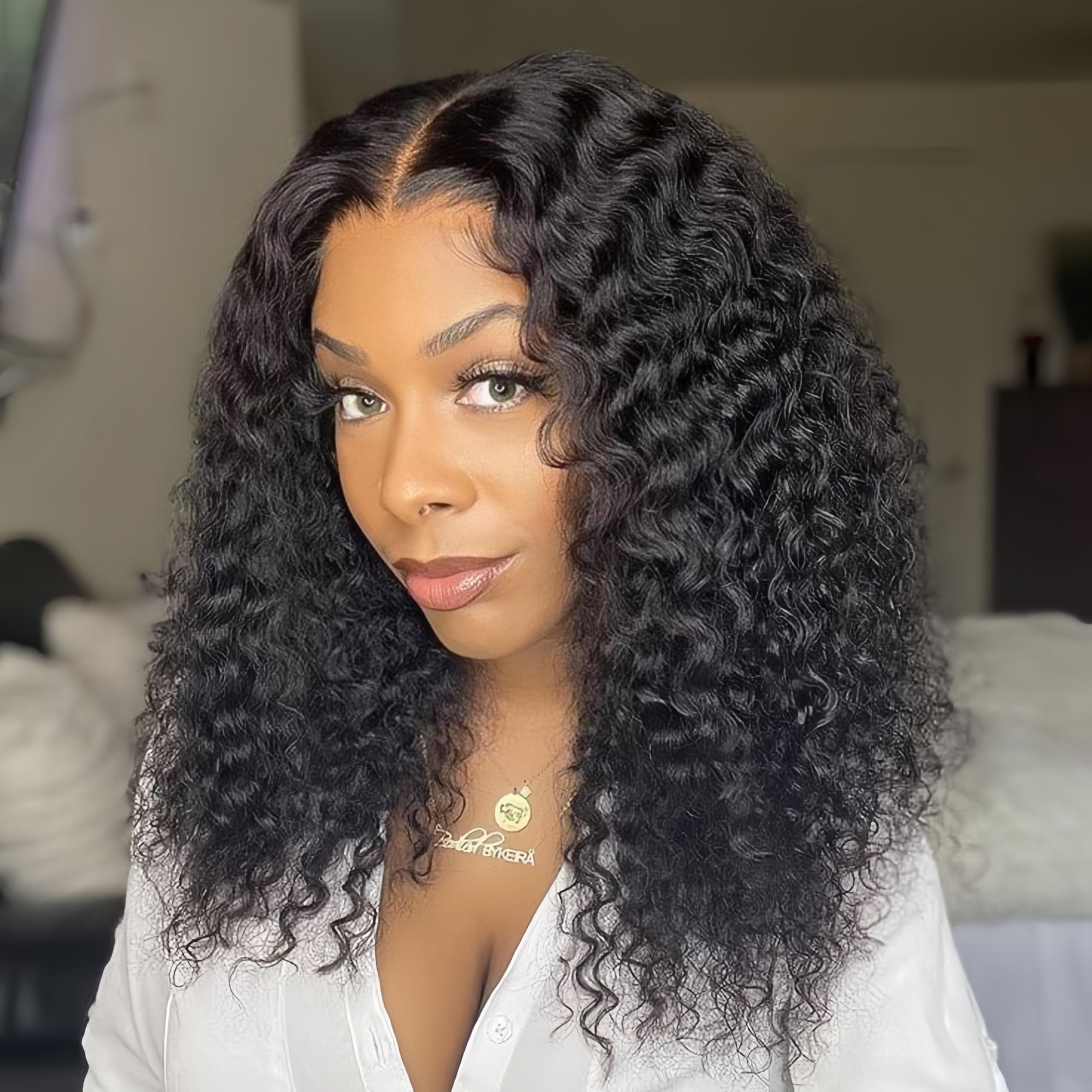 Acquet 14 Inch Curly Bob Wig Human Hair 13X4 Lace Front Wigs Pre Cut Lace Curly Human Hair Wig For Women 180% Density Water Wave