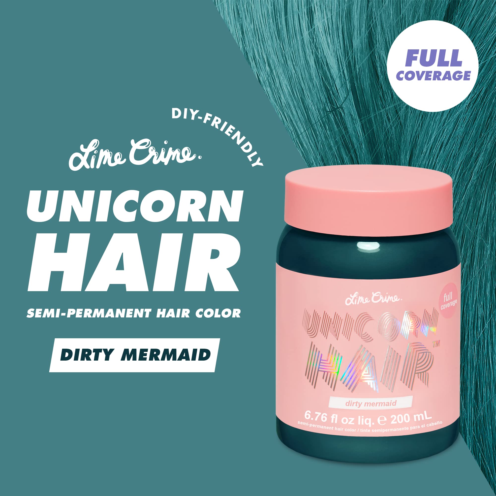 Lime Crime Unicorn Hair - Dirty Mermaid (Full Coverage) Seafoam Green Semi Permanent Hair Dye. Vegan Hair Color (6.76 fl oz / 20