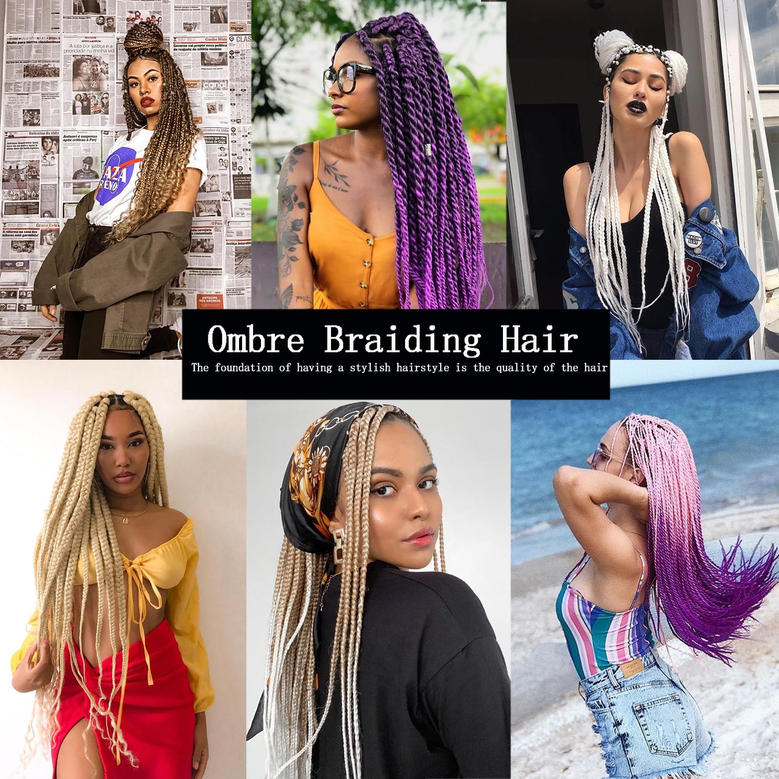 Xtrend 6Pcs 2 Tone Ombre Braiding Hair Crochet Braids 24 Inch Synthetic Hair Extensions Jumbo Braiding Hair Extension For Box Br