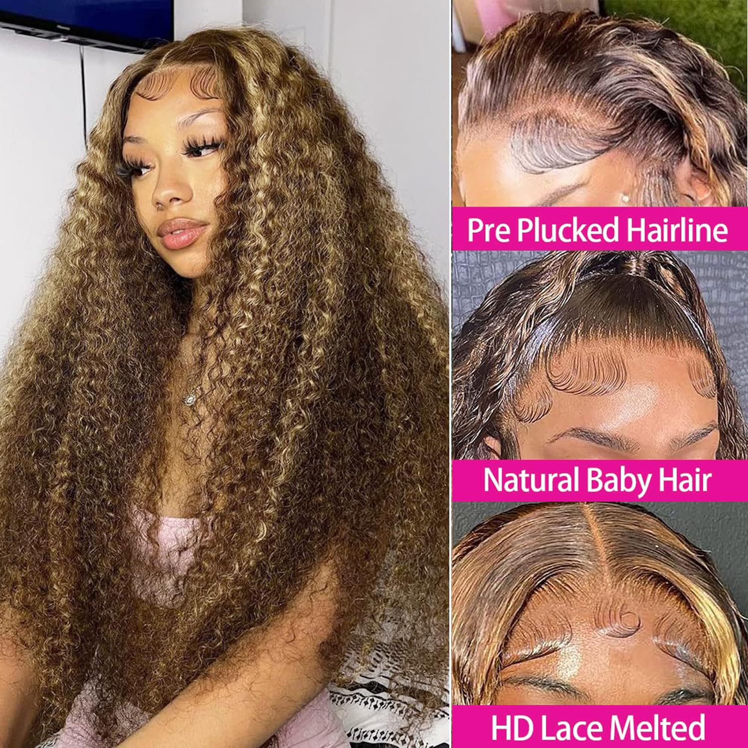 Nervoss Highlight Deep Wave Lace Front Wigs Human Hair P4/27 Ombre 13X6 Wet And Wavy Frontal Wigs For Women Glueless Honey Blond