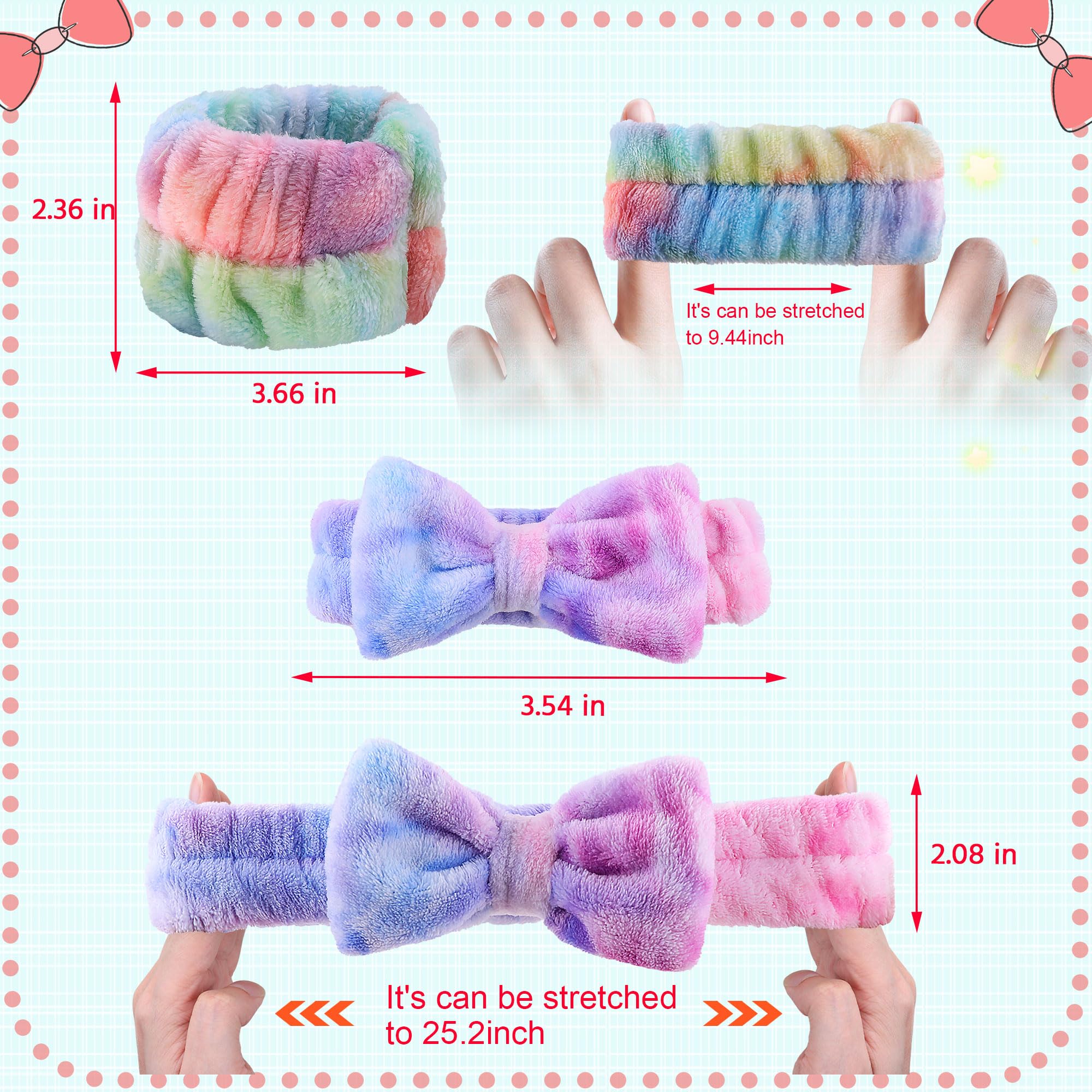 Wsyub Spa And Makeup Headband Set - Gorgeous Tie Dye Color Cosmetic Headband And Absorbent Wrist Towels For Skincare, Face Washi