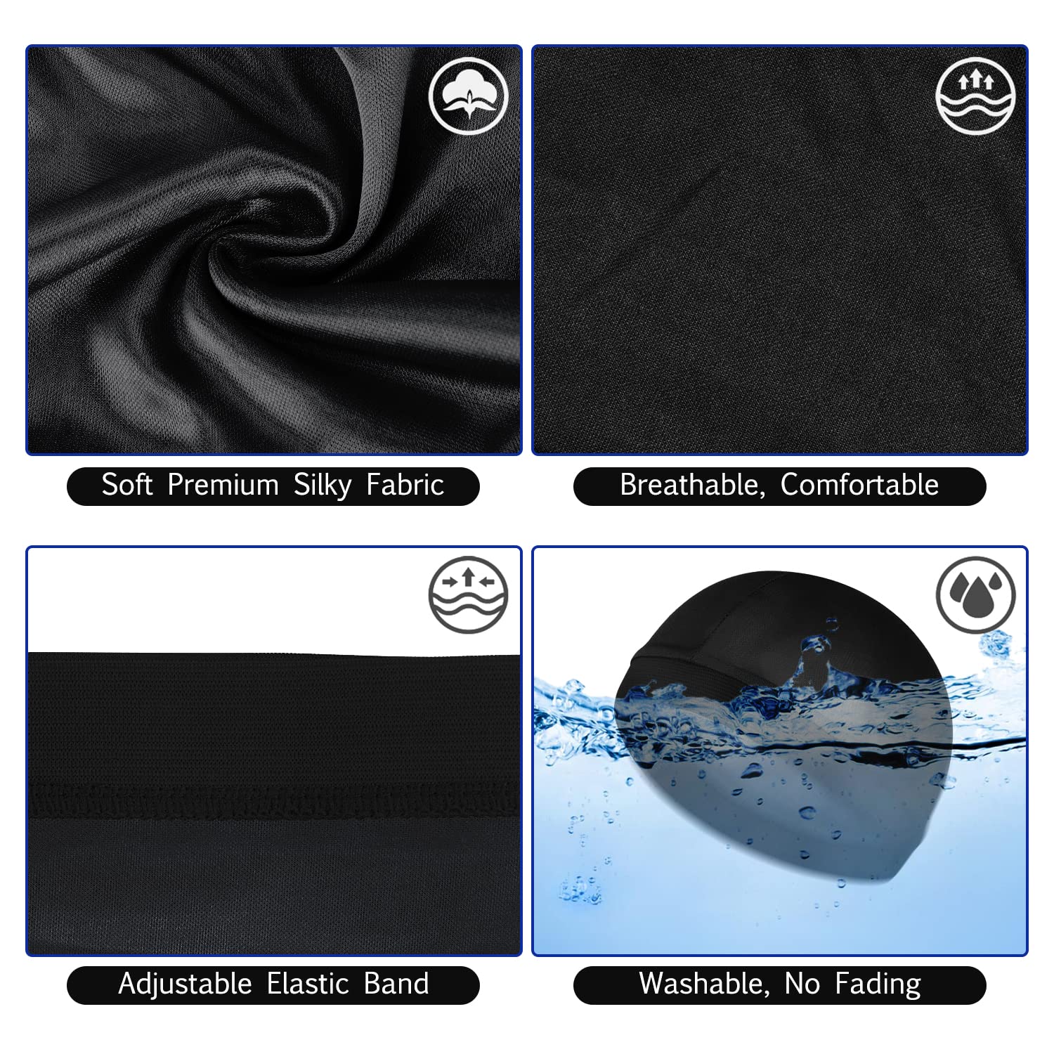 Molain 6Pcs Wave Cap For Men Silky Durags Elastic Band Wave Caps For 360 540 720 Waves Soft Breathable Satin Durag Unisex Adults