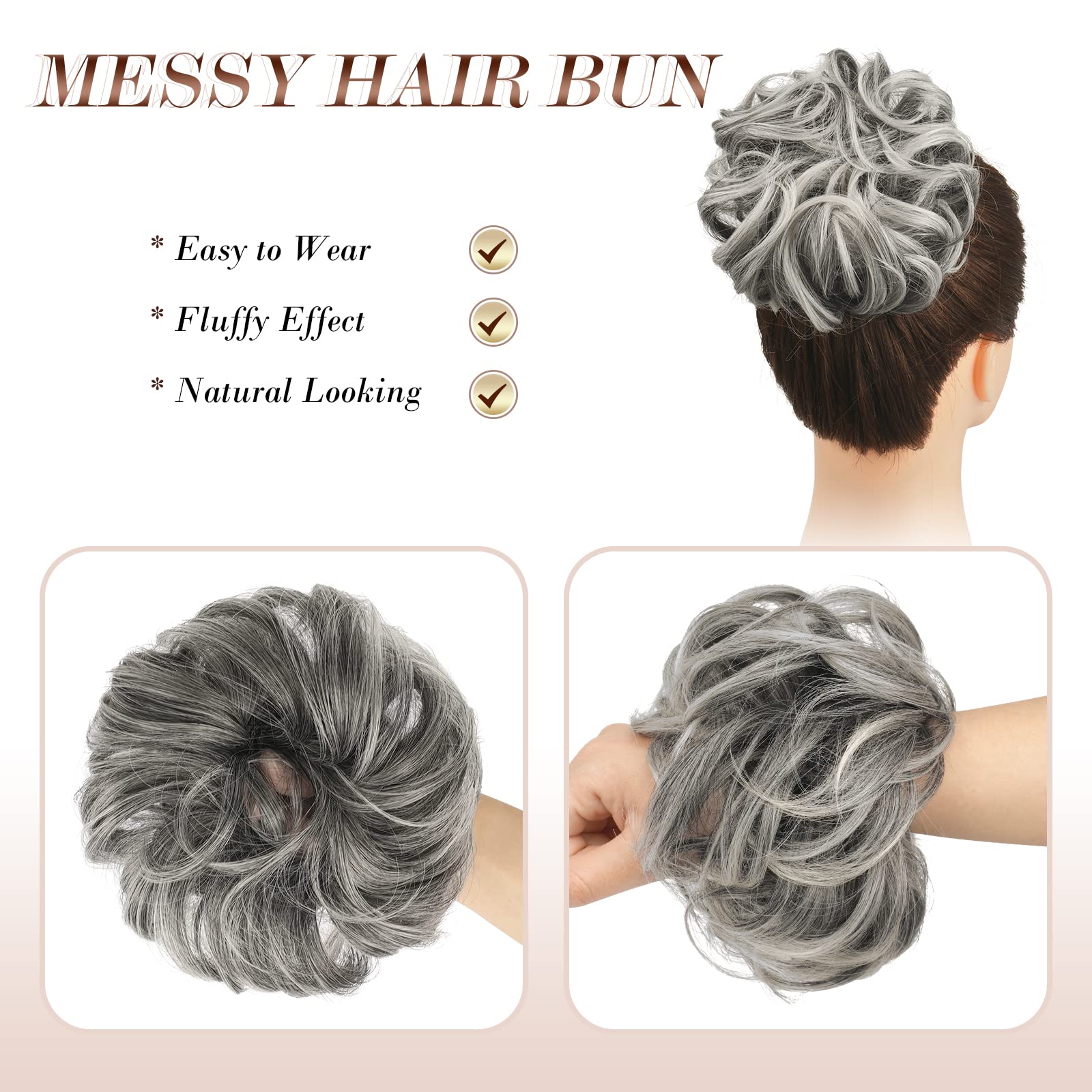 Feshfen Messy Hair Bun Hair Pieces Elastic Wavy Curly Hair Bun Scrunchies Extensions Synthetic Chignon Hairpieces For Women Girl