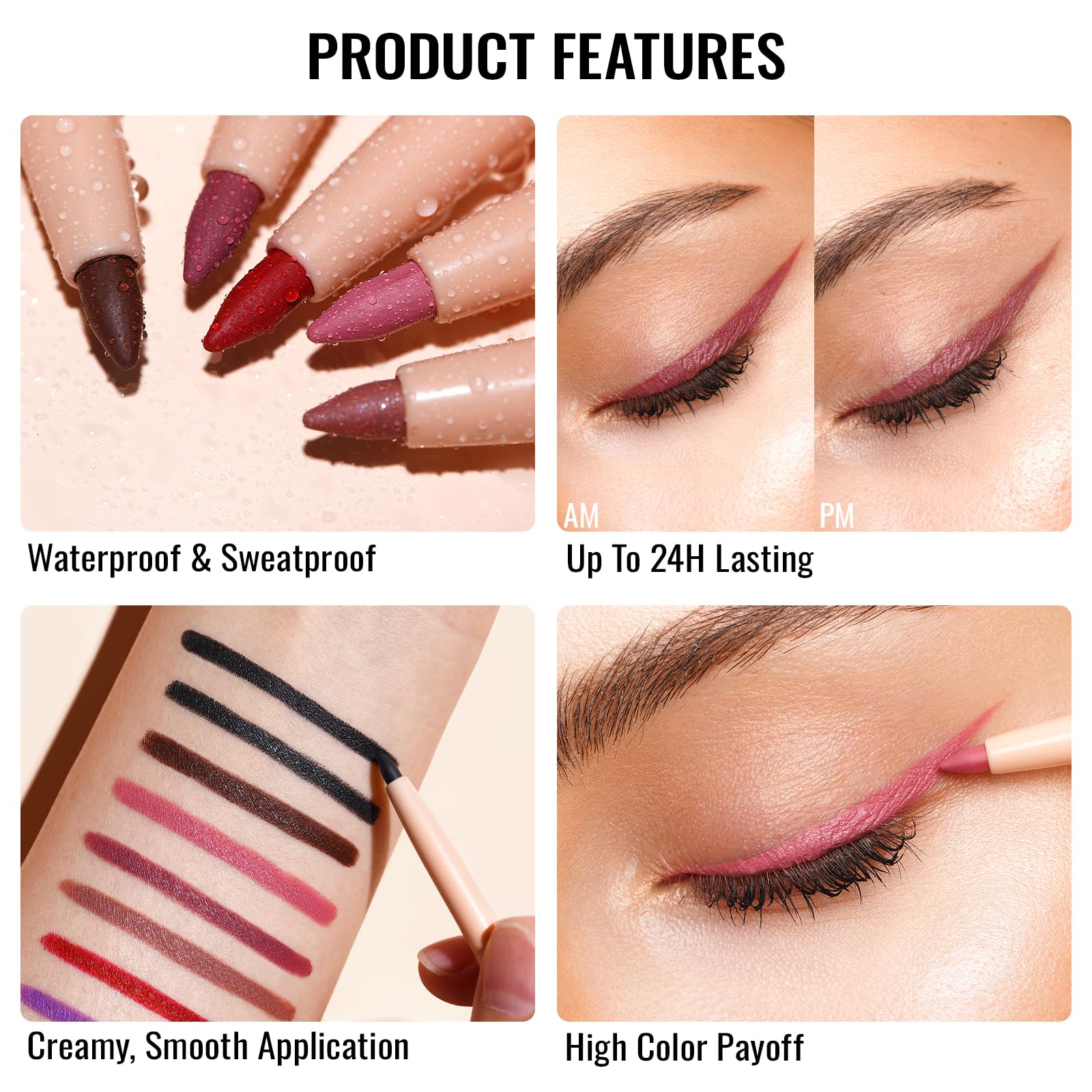 Oulac Shimmer Black Eyeliner Pencil, Waterproof Retractable Eye Liner Pen, Smooth And Creamy Eye Makeup For Precision Applicatio