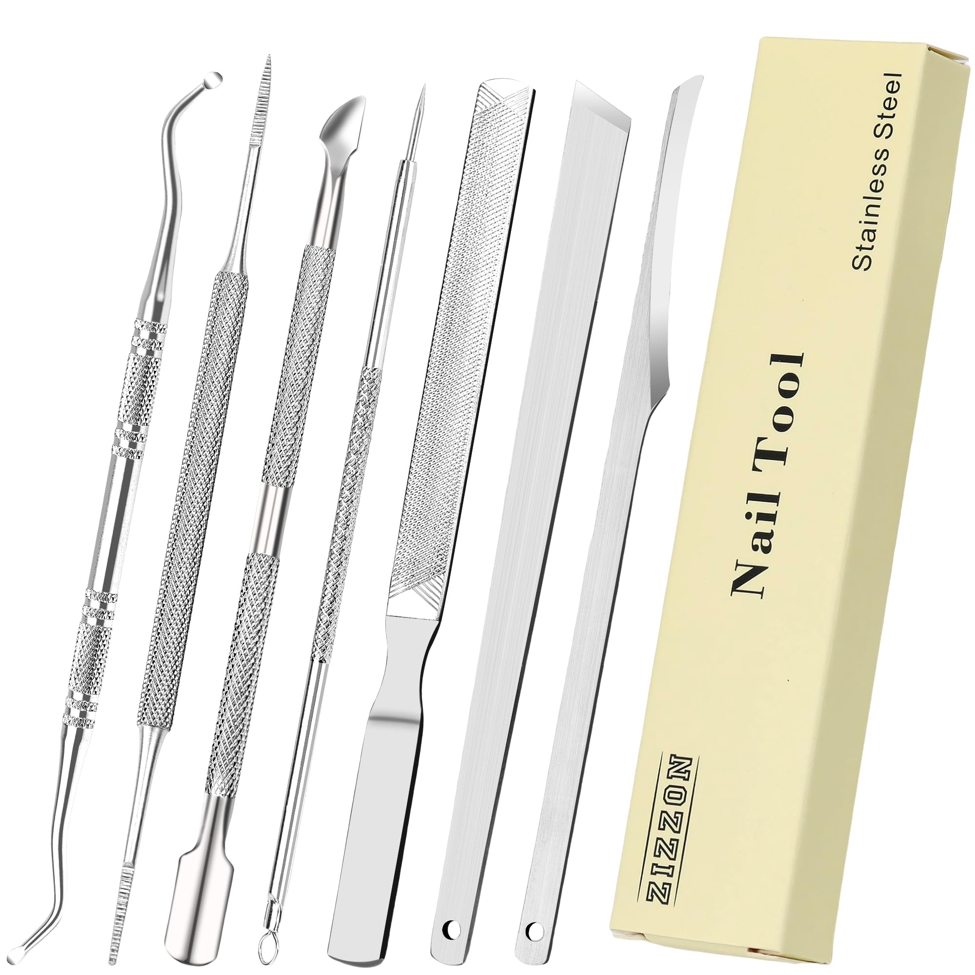 ZIZZON 7 Pcs Ingrown Toenail File and Lifters Set, Stainless Steel Ingrown Toenail Removal Kit, Manicure Treatment Under Nail Cl